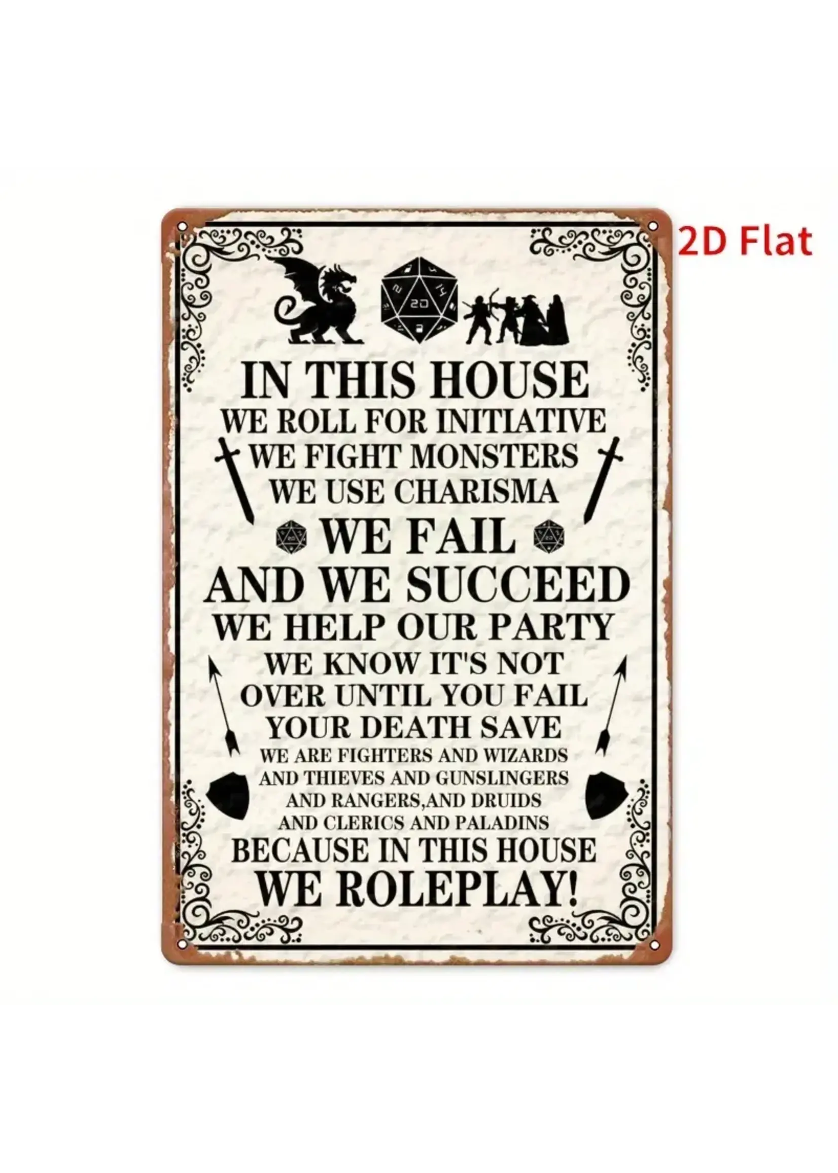 Metal Wall Sign 8x12 Inch In This House We Roll For Initiative