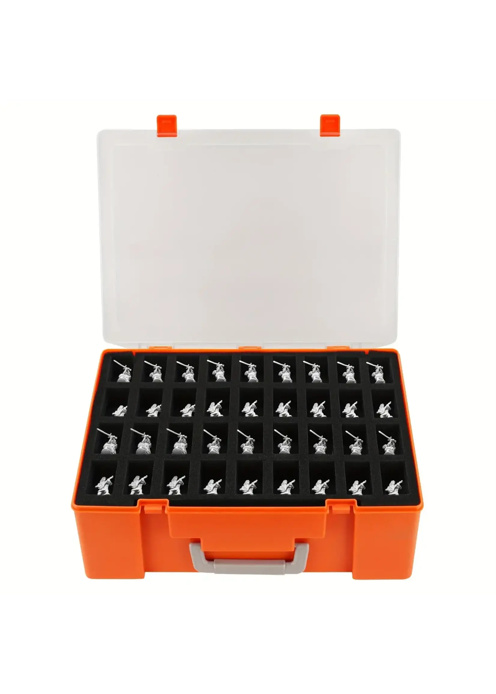 Miniatures Case Hard Plastic with 3 Foam Trays to hold up to 108 Figures (Orange)