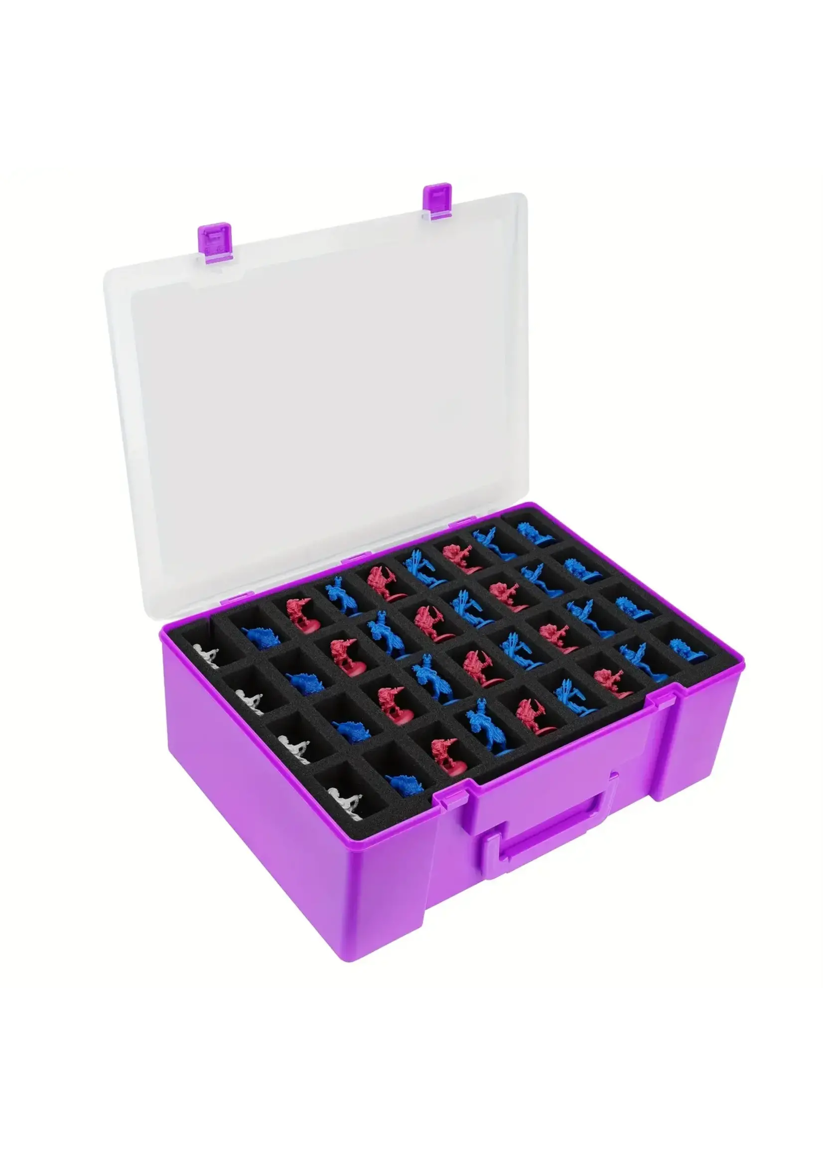 Miniatures Case Hard Plastic with 3 Foam Trays to hold up to 108 Figures (Purple)