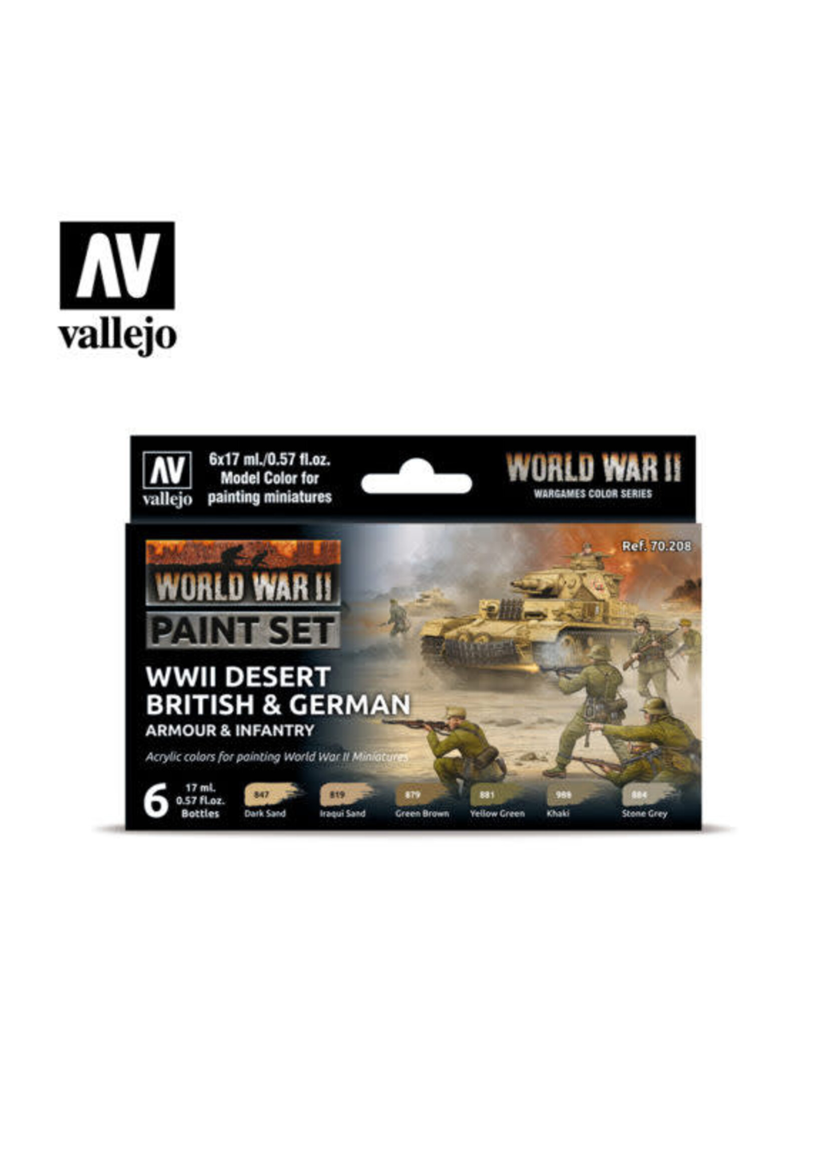 Vallejo 000VAL70208 WWII Desert British & German Armour & Infantry Paint Set (6pc)