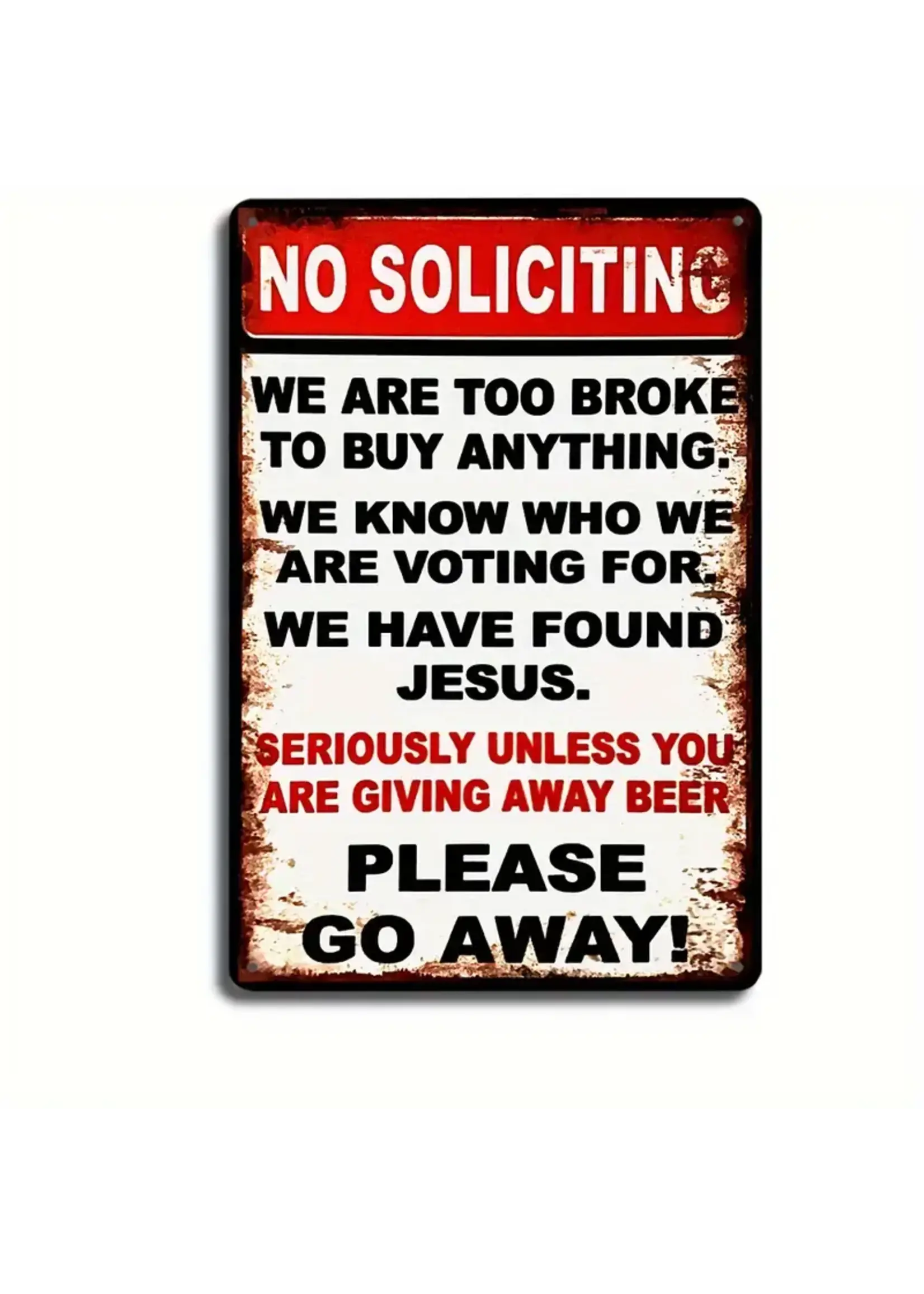 Metal Wall Sign 8x12 Inch No Soliciting