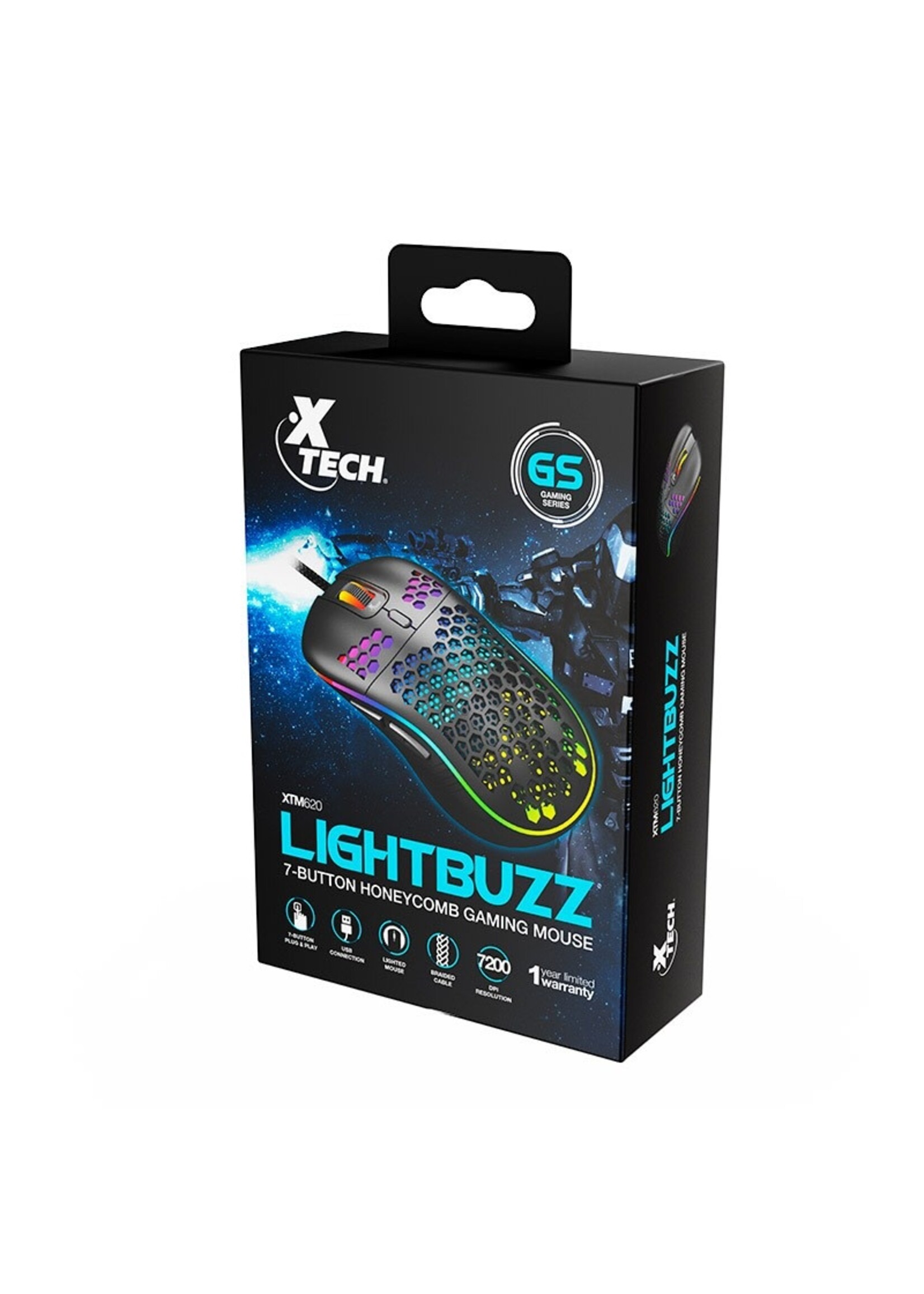 XTech Xtech Lightbuzz 3D 7 Button Honeycomb RGB Wired Gaming Mouse – Black