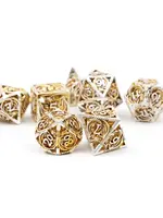Dice RPG 7pc Hollow Metal Gold & White Dragon