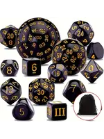Dice RPG 15pc Black (d3, d4, d5, d6, d7, d8, d10, d%, d12, d16, d20, d24, d30, d60, d100)
