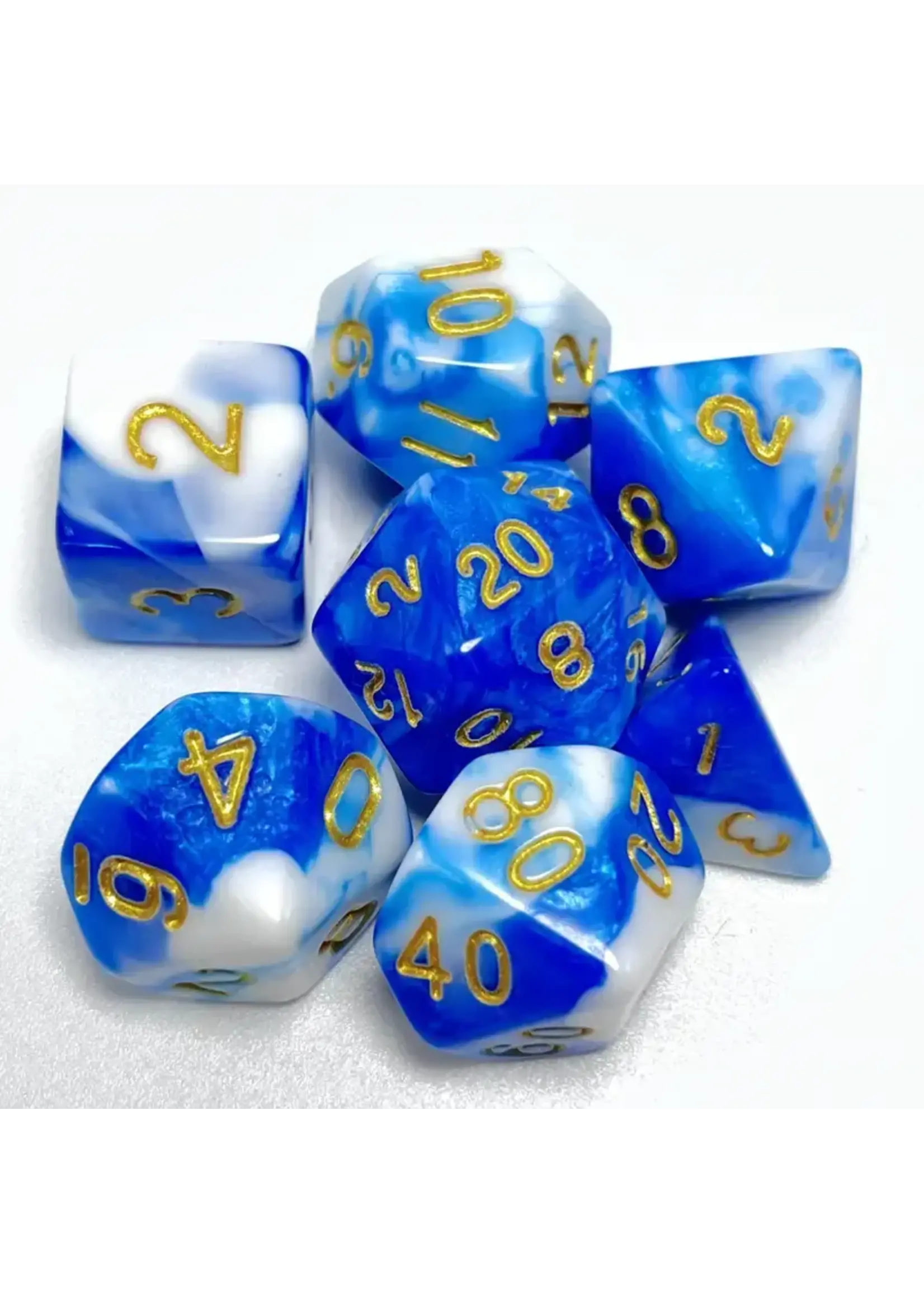 Dice RPG 7pc Sky Blue White Gold