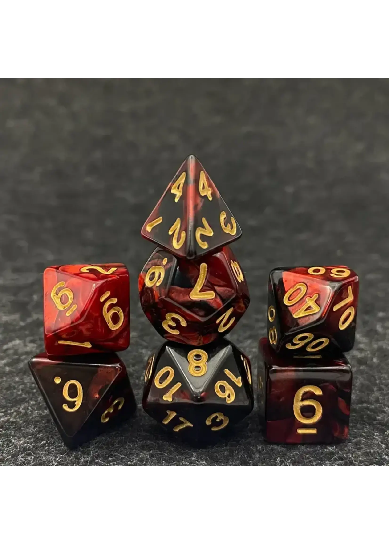 Dice RPG 7pc Red Black Gold
