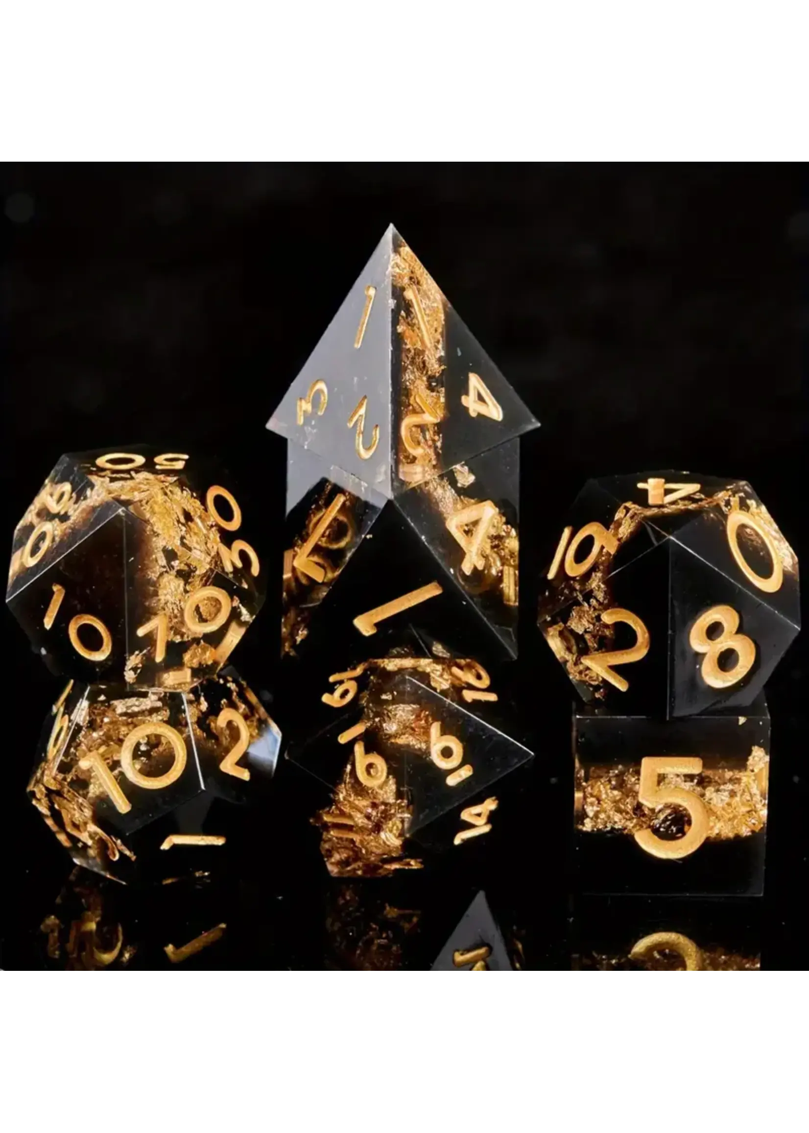 Dice RPG 7pc Starry Sky Resin Black Gold