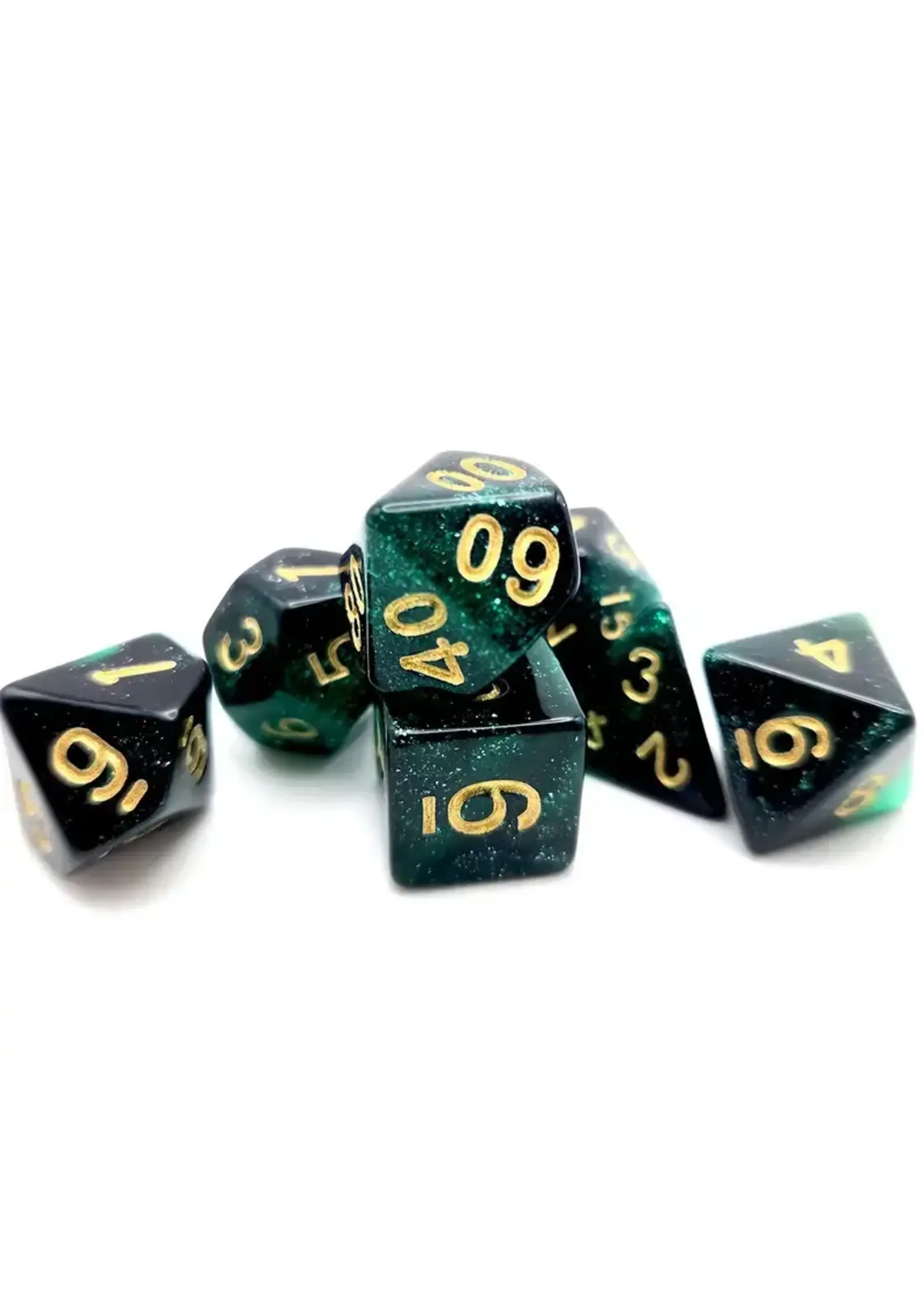 Dice RPG 7pc Starry Sky Black Green