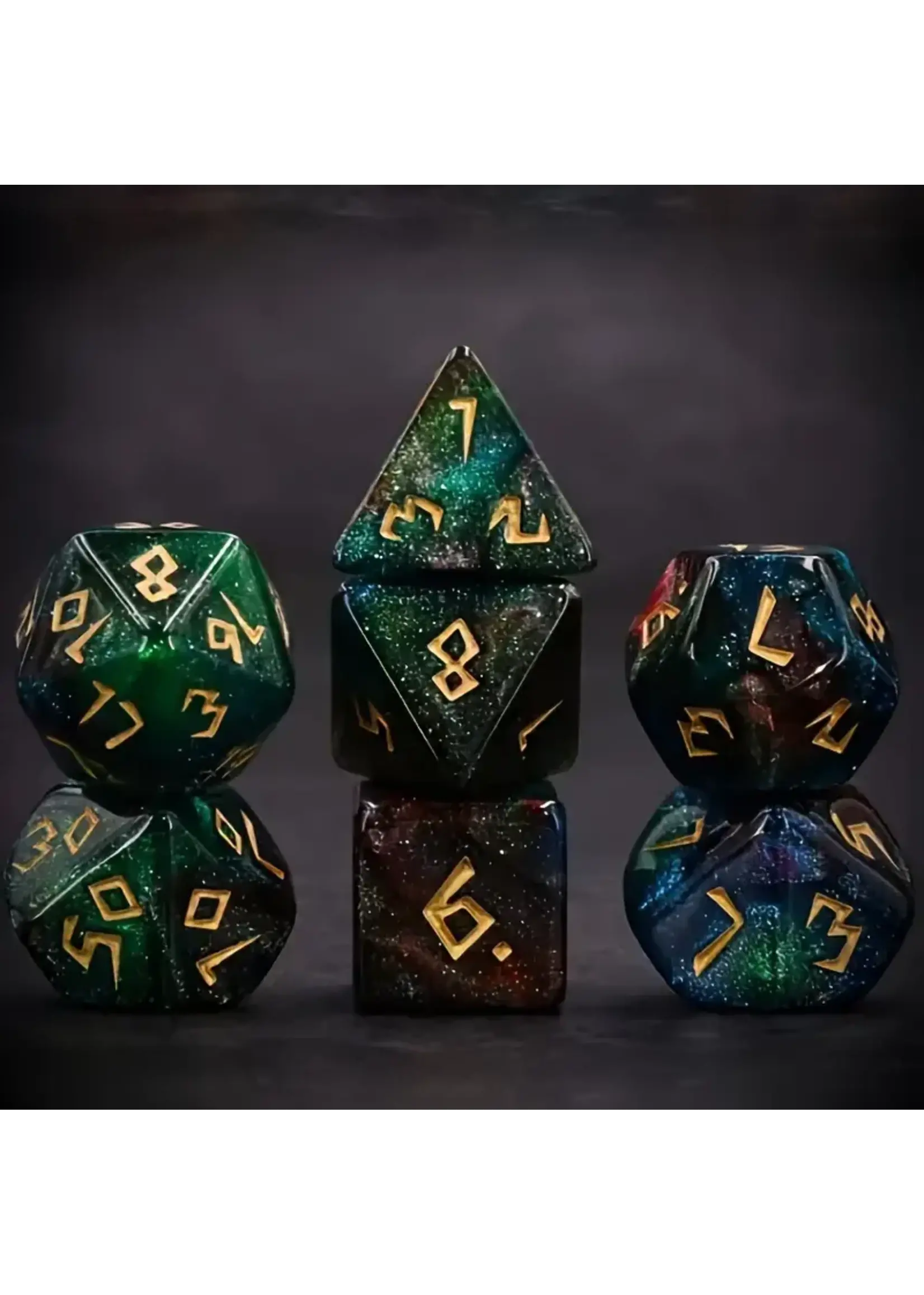 Dice RPG 7pc Starry Sky Green