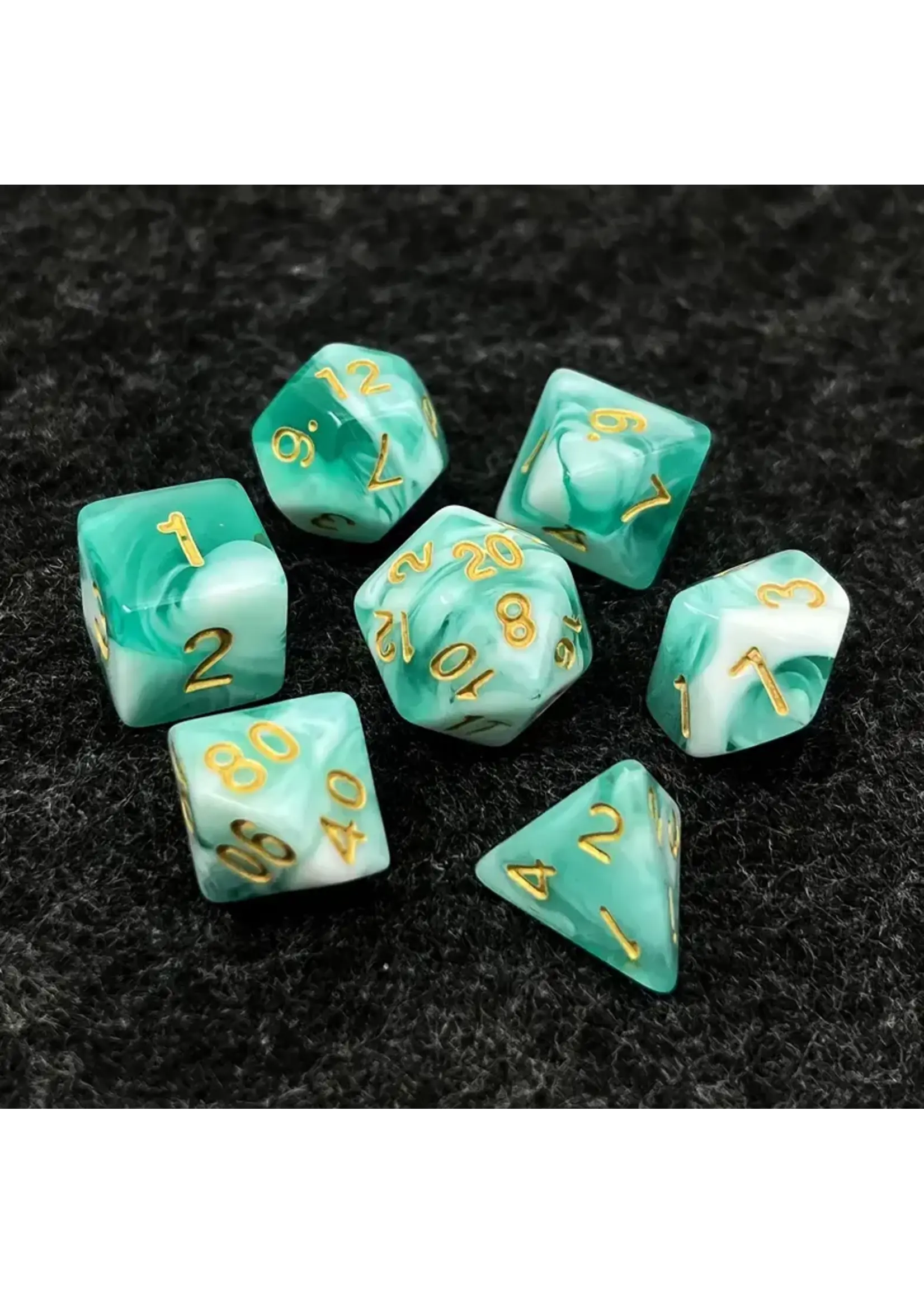 Dice RPG 7pc Marble Emerald Jade White