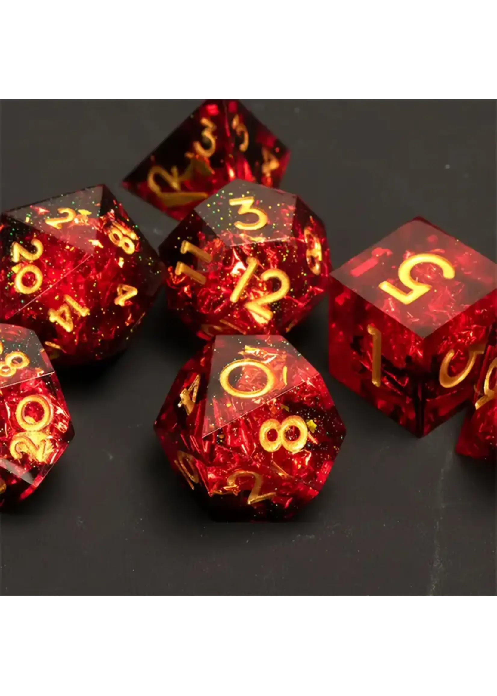 Dice RPG 7pc Starry Sky Resin Red Black Gold