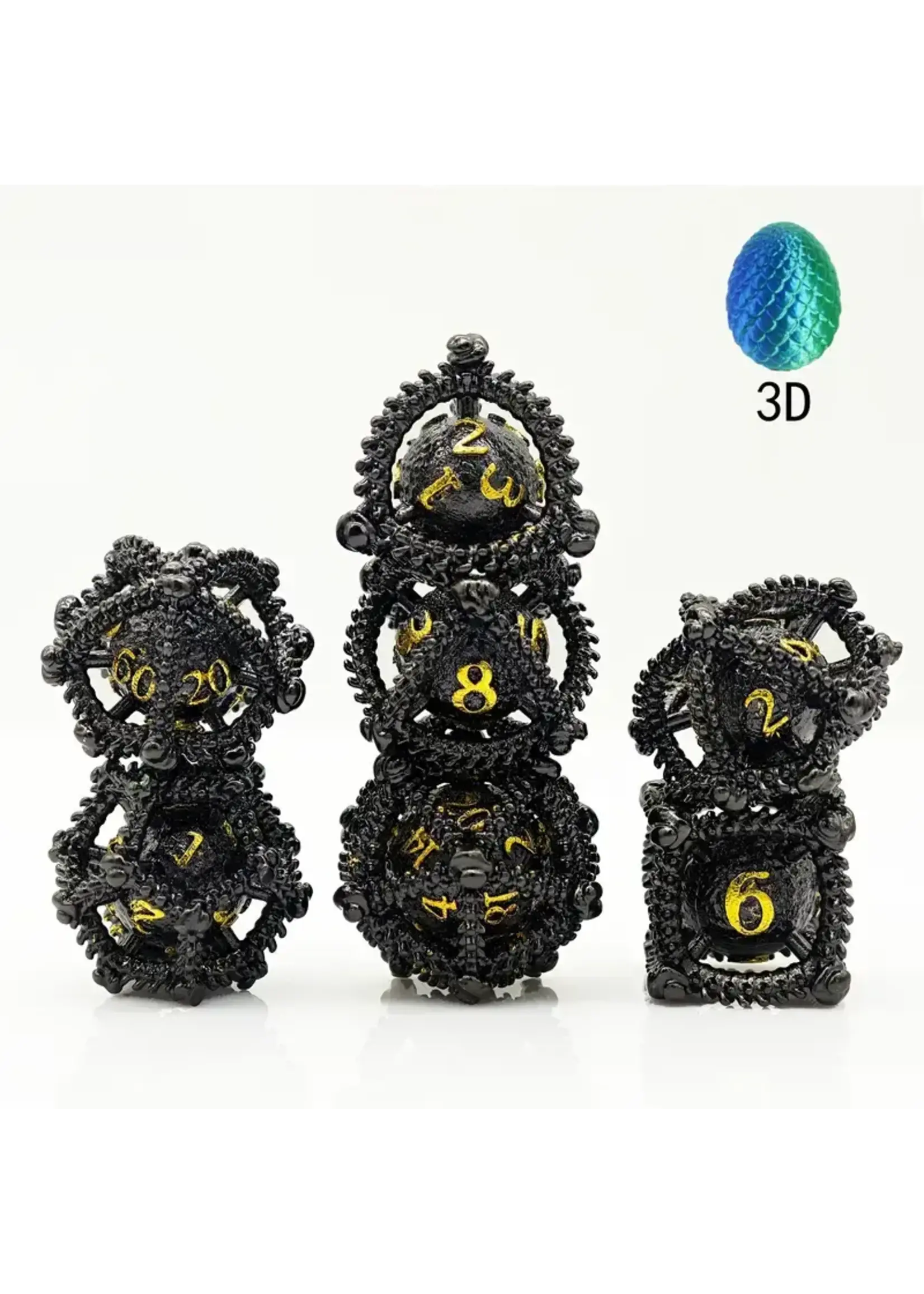 Dice RPG 7pc Metal Dragon Egg Black Gold