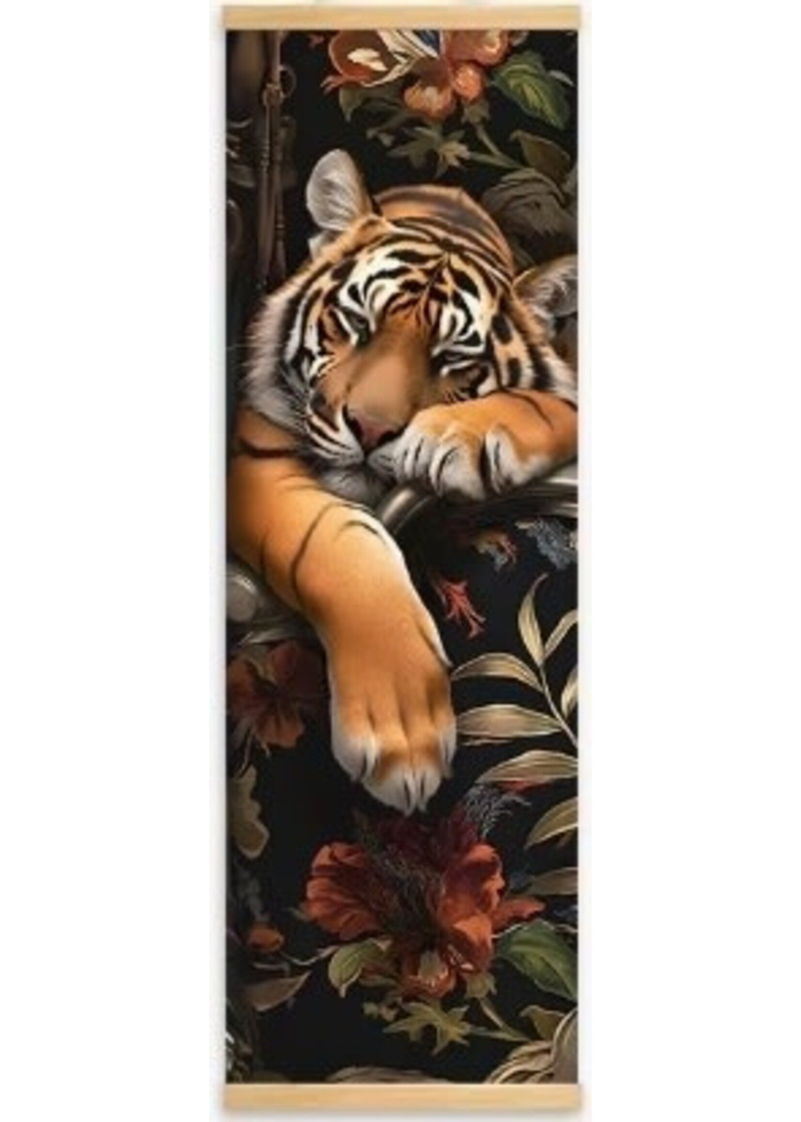 Hanging Wall Banner 15x47 Inch Tiger & Flowers #1