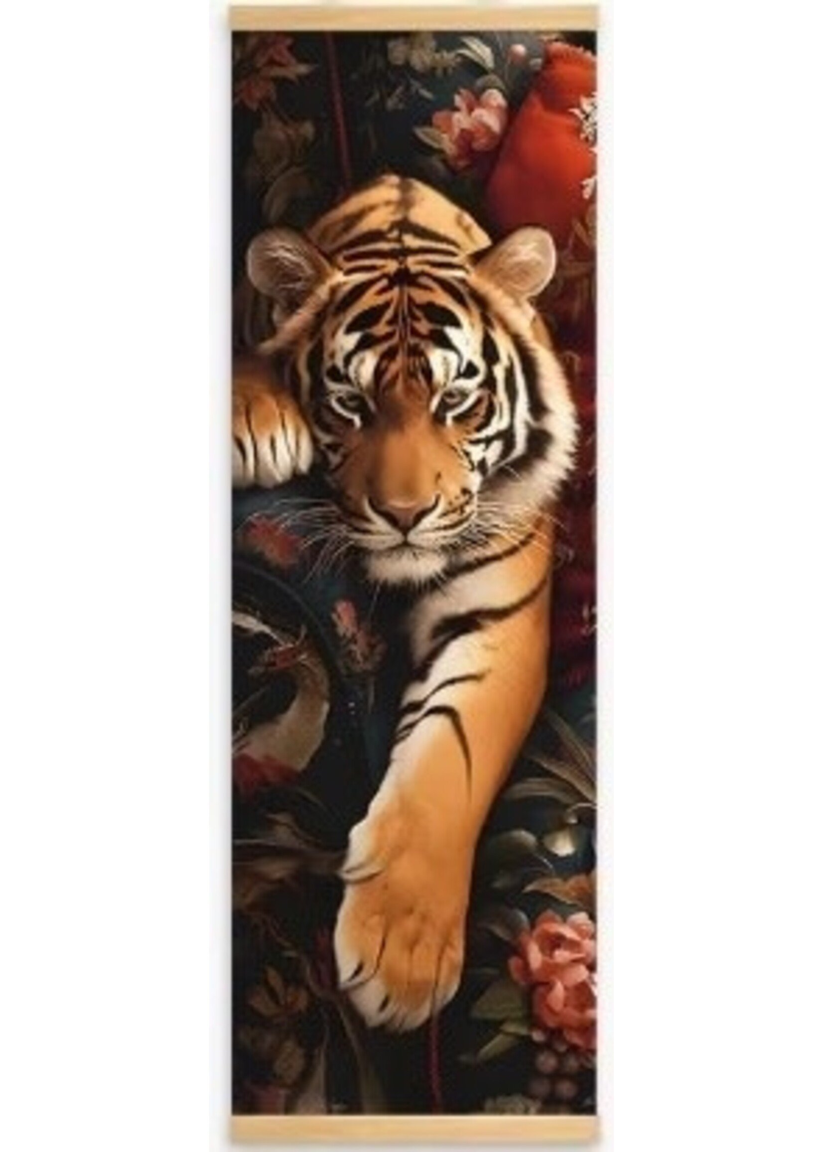 Hanging Wall Banner 15x47 Inch Tiger & Flowers #3