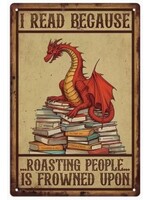 Metal Wall Sign 8x12 Inch Reading Dragon
