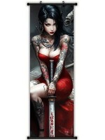 Hanging Wall Banner 15x47 Inch Swordswoman in Red #2