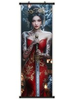 Hanging Wall Banner 15x47 Inch Swordswoman in Red #3