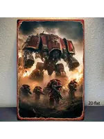 Metal Wall Sign 8x12 Inch Giant Mech & Soldiers