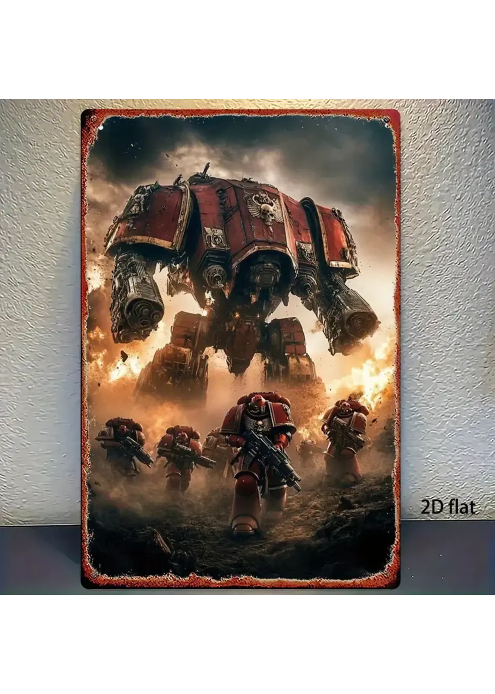Metal Wall Sign 8x12 Inch Giant Mech & Soldiers