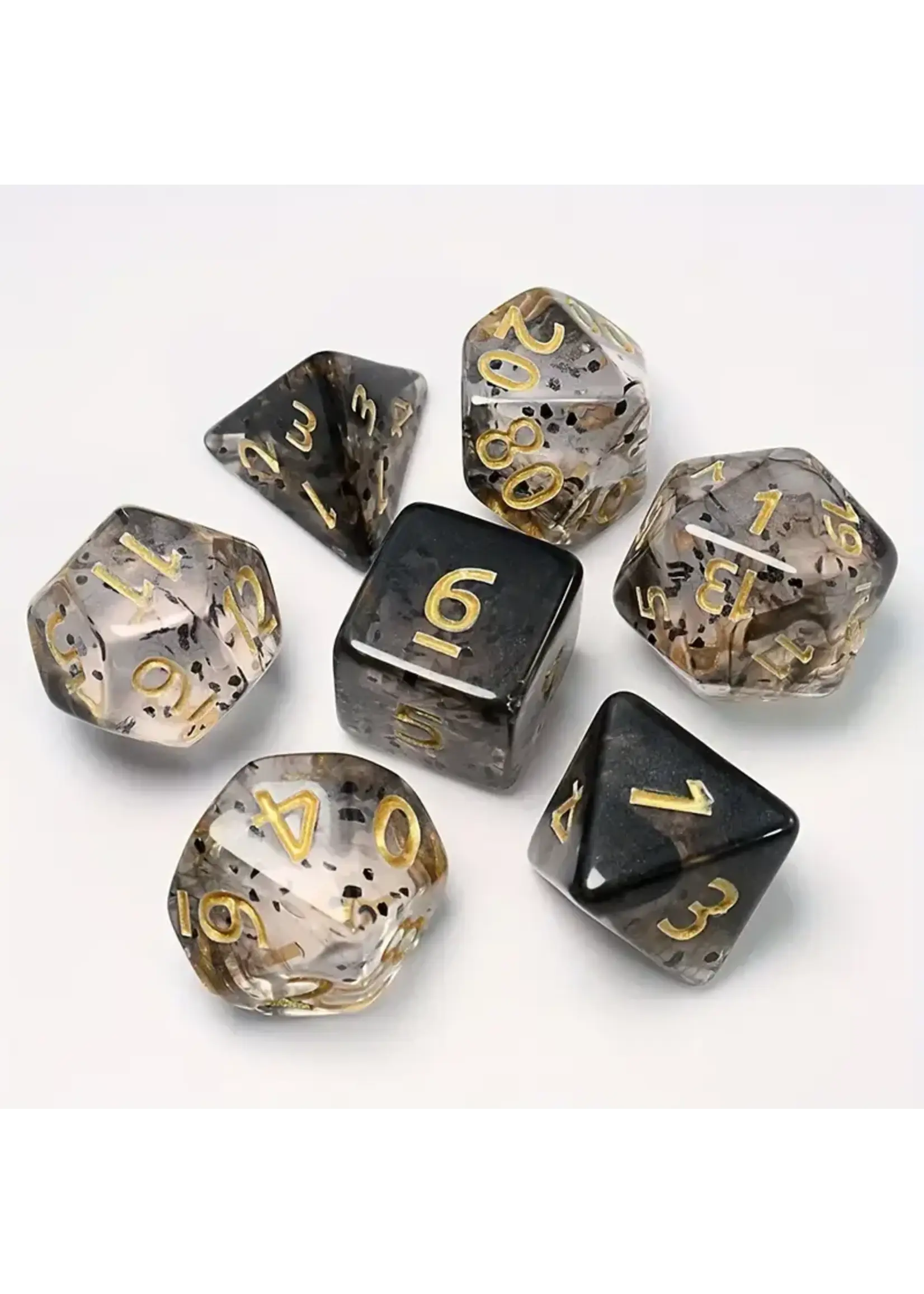 Dice RPG 7pc Translucent with Metal Flakes Black