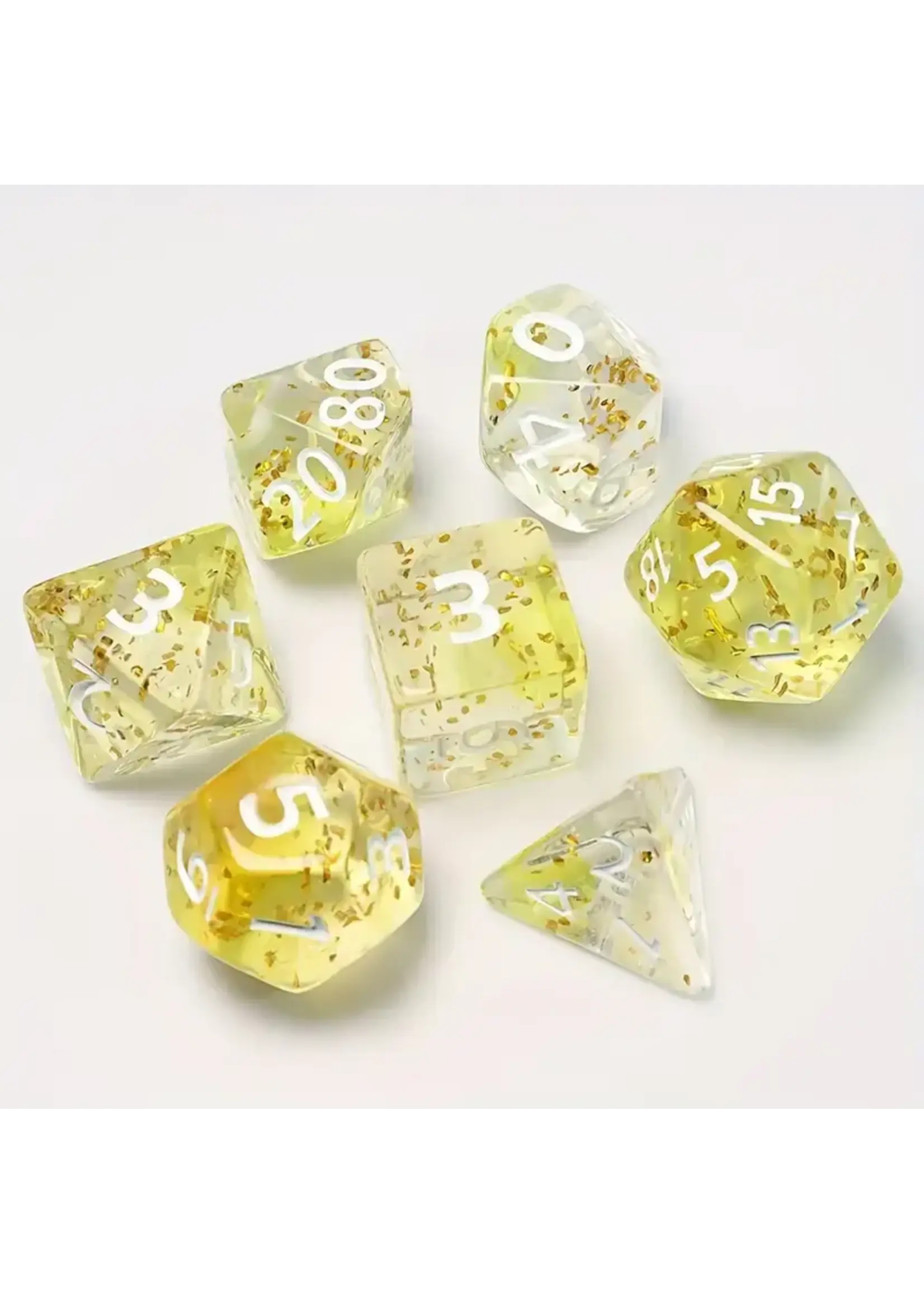 Dice RPG 7pc Translucent with Metal Flakes Yellow