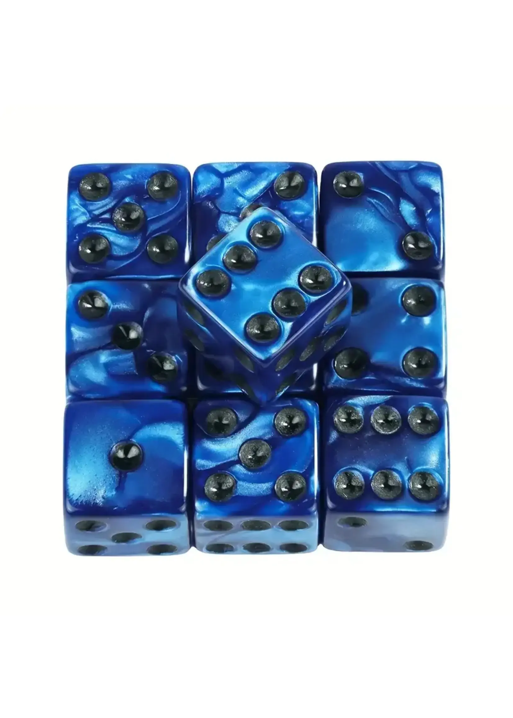 Dice 16mm 10pc Pearl Blue Black