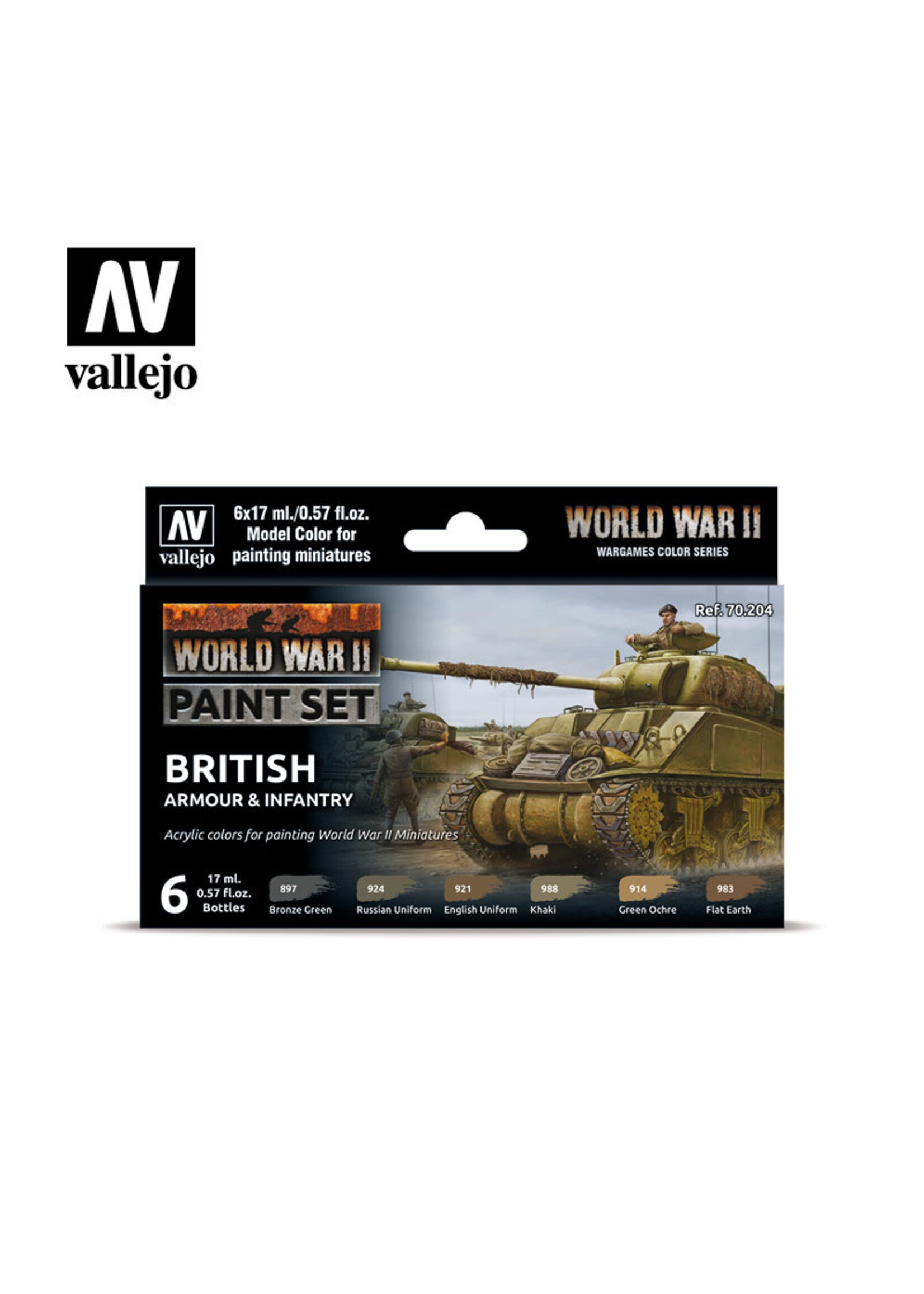 Vallejo VAL70204 WW II British Armour & Infantry Paint Set (6pc)