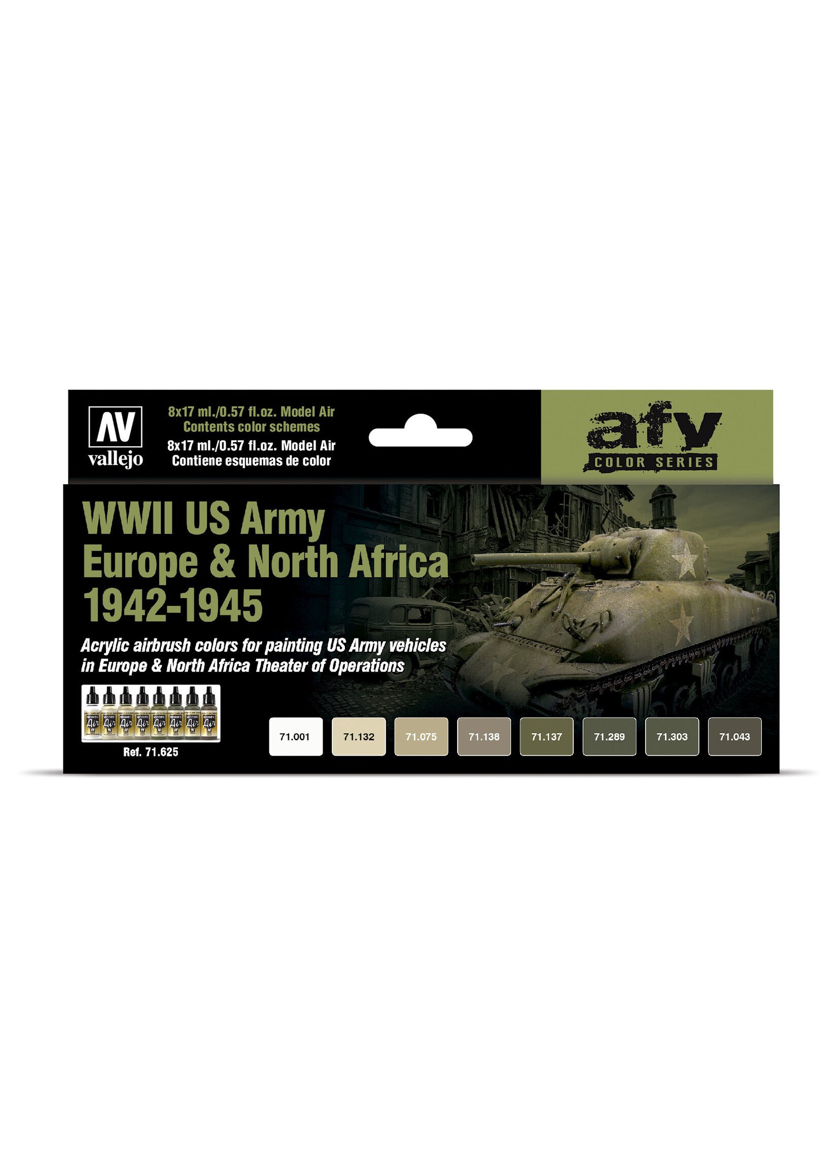 Vallejo VAL71625 Model Air WWII Army Colors Europe & North Africa Paint Set (8pc)