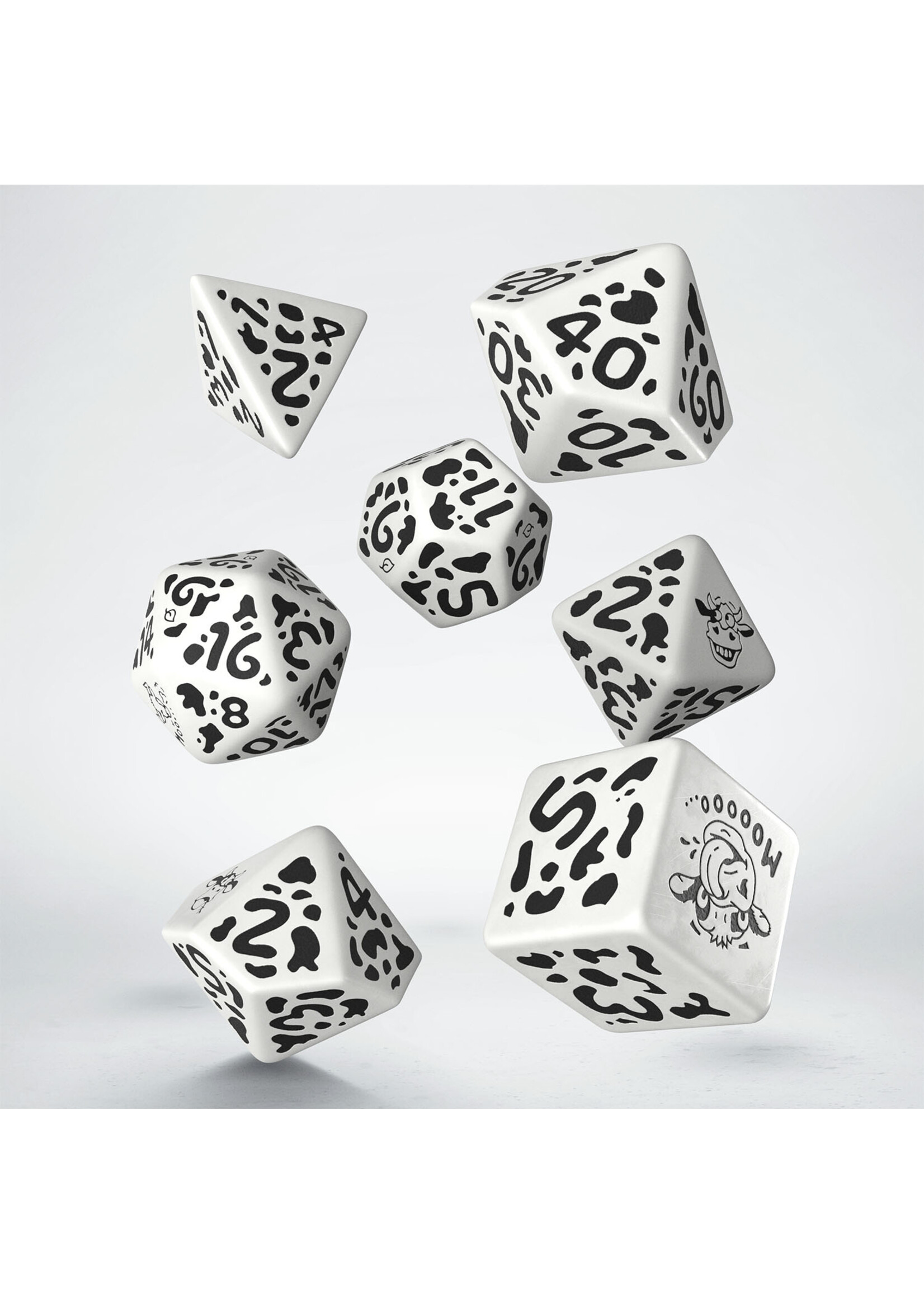 Q-Workshop Dice RPG 7pc Cow Dice Moozilla White
