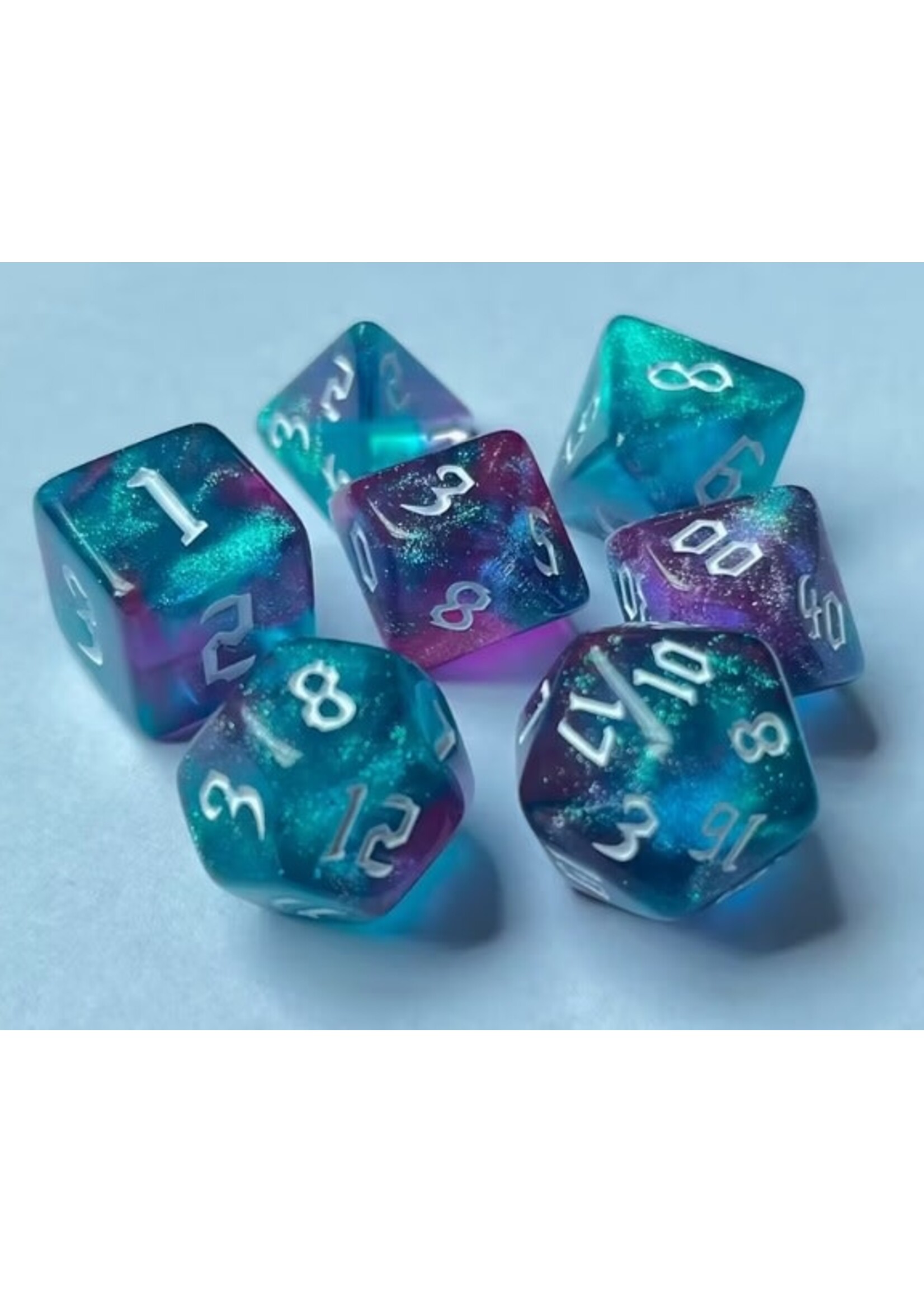 Dice RPG 7pc Glitter Green-Purple