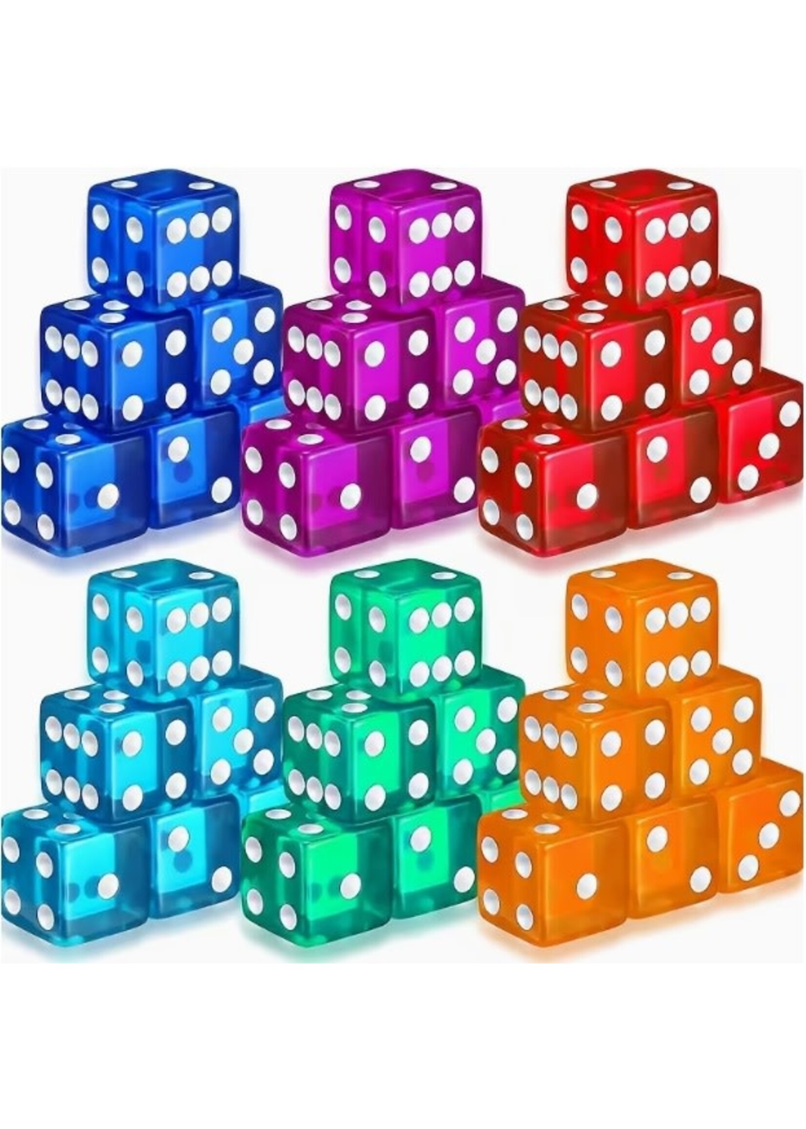 Dice 19mm 12pc Semi-Transparent Assorted Colors