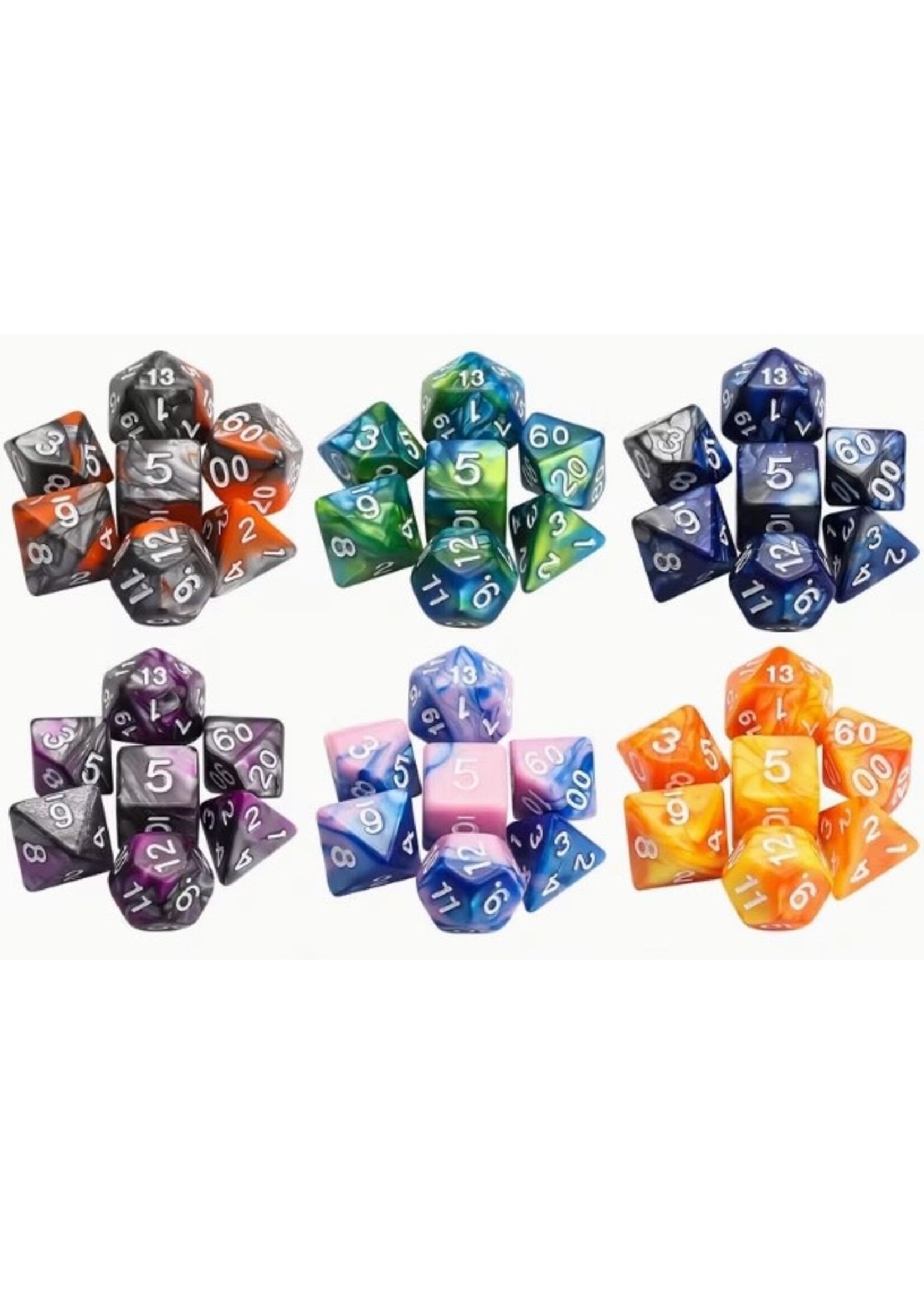 Dice RPG 7pc Two Color Pearl Marble Assorted Colors