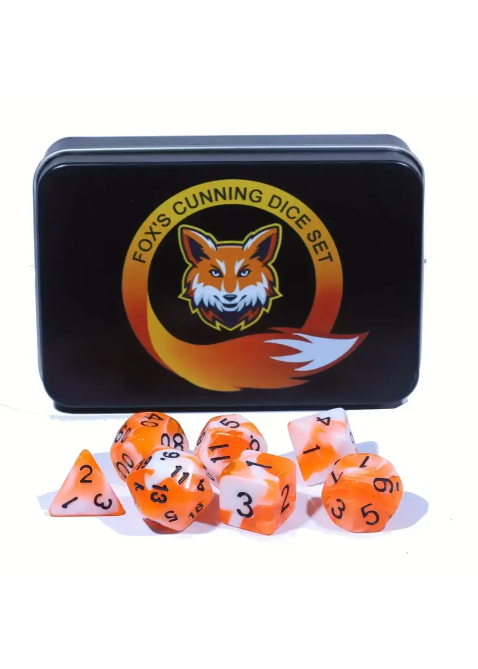 Dice RPG 7pc Fox Orange & White with Tin