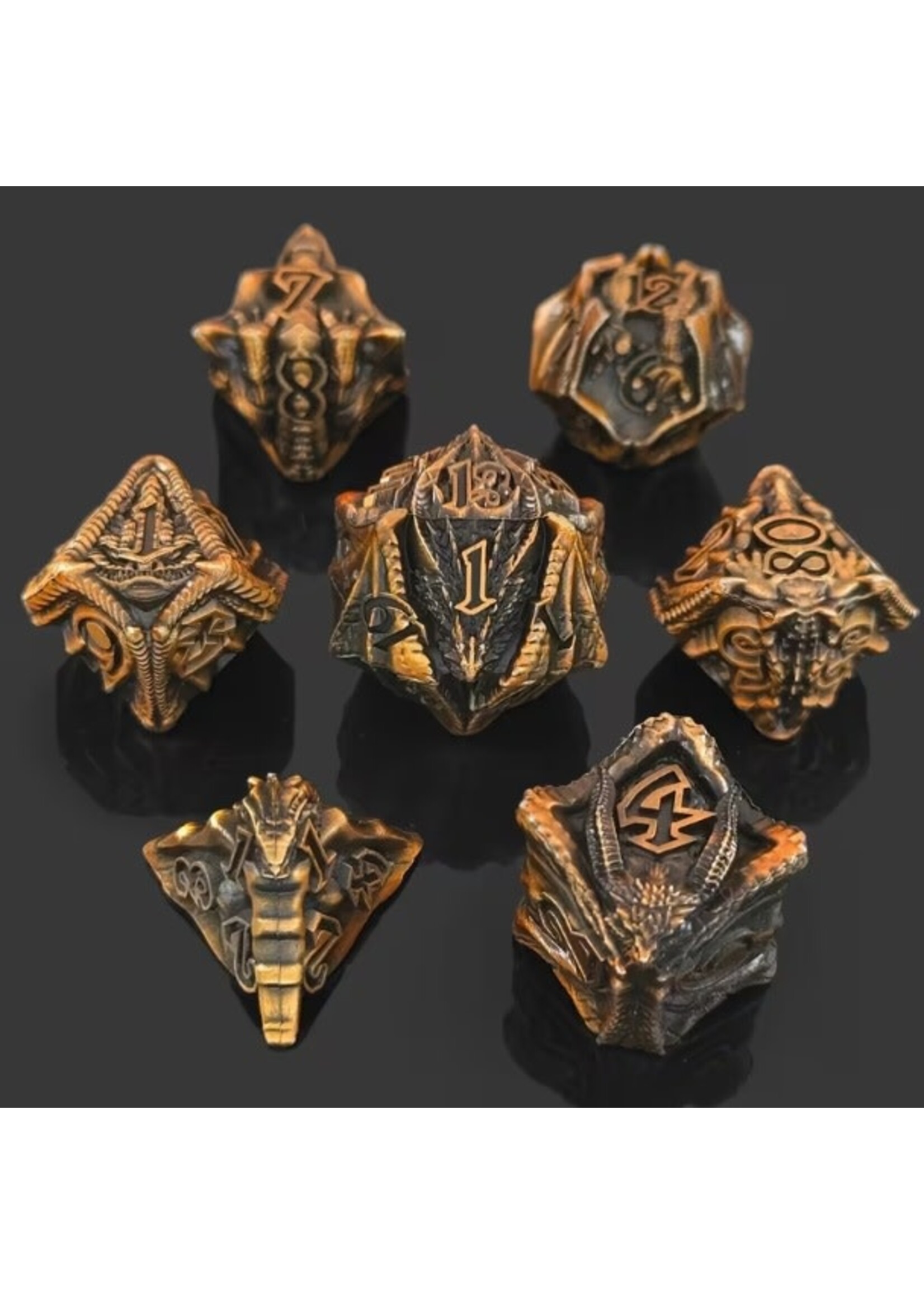 Dice RPG 7pc Metal Antique Gold