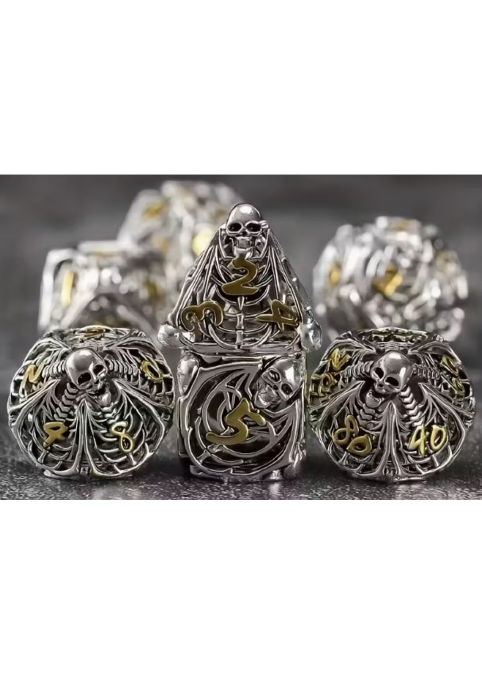 Dice RPG 7pc Hollow Metal Silver and Gold