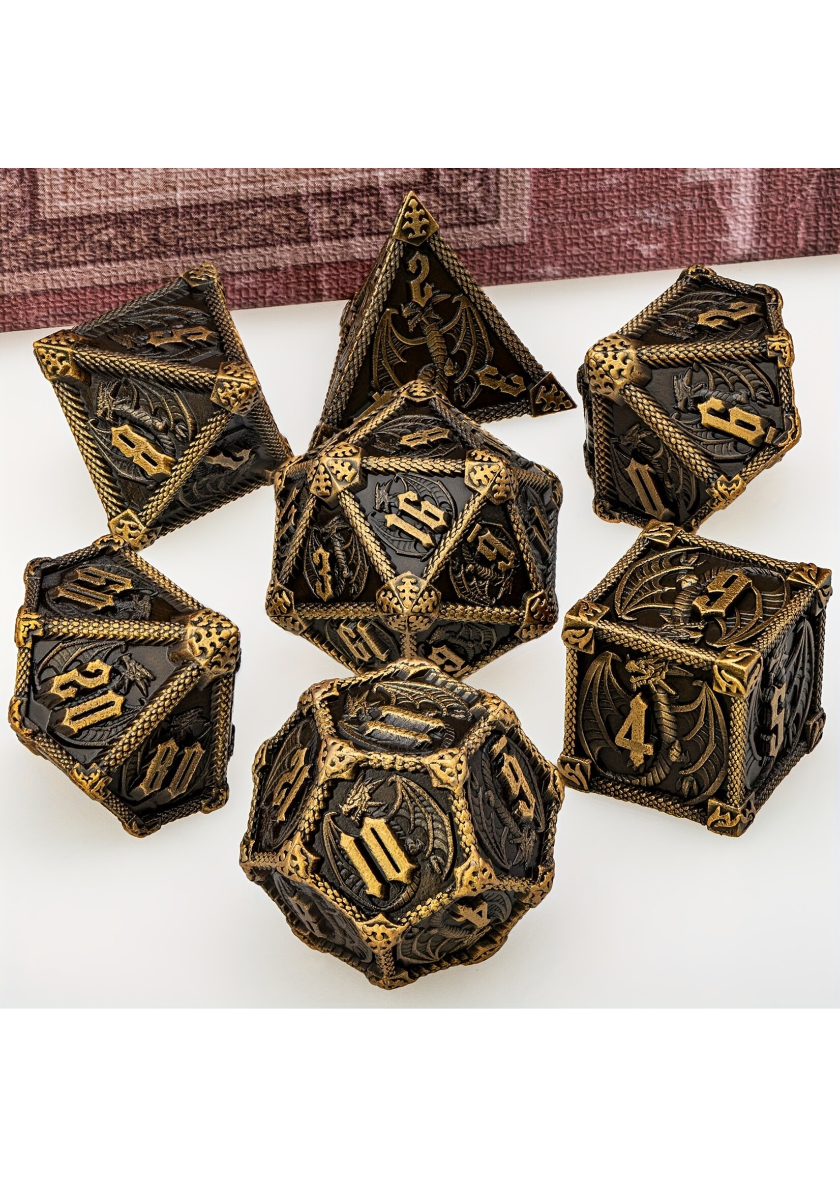 Dice RPG 7pc Solid Metal Antique Gold