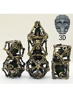 Dice RPG 7pc Hollow Metal Skull Antique Bronze with Green