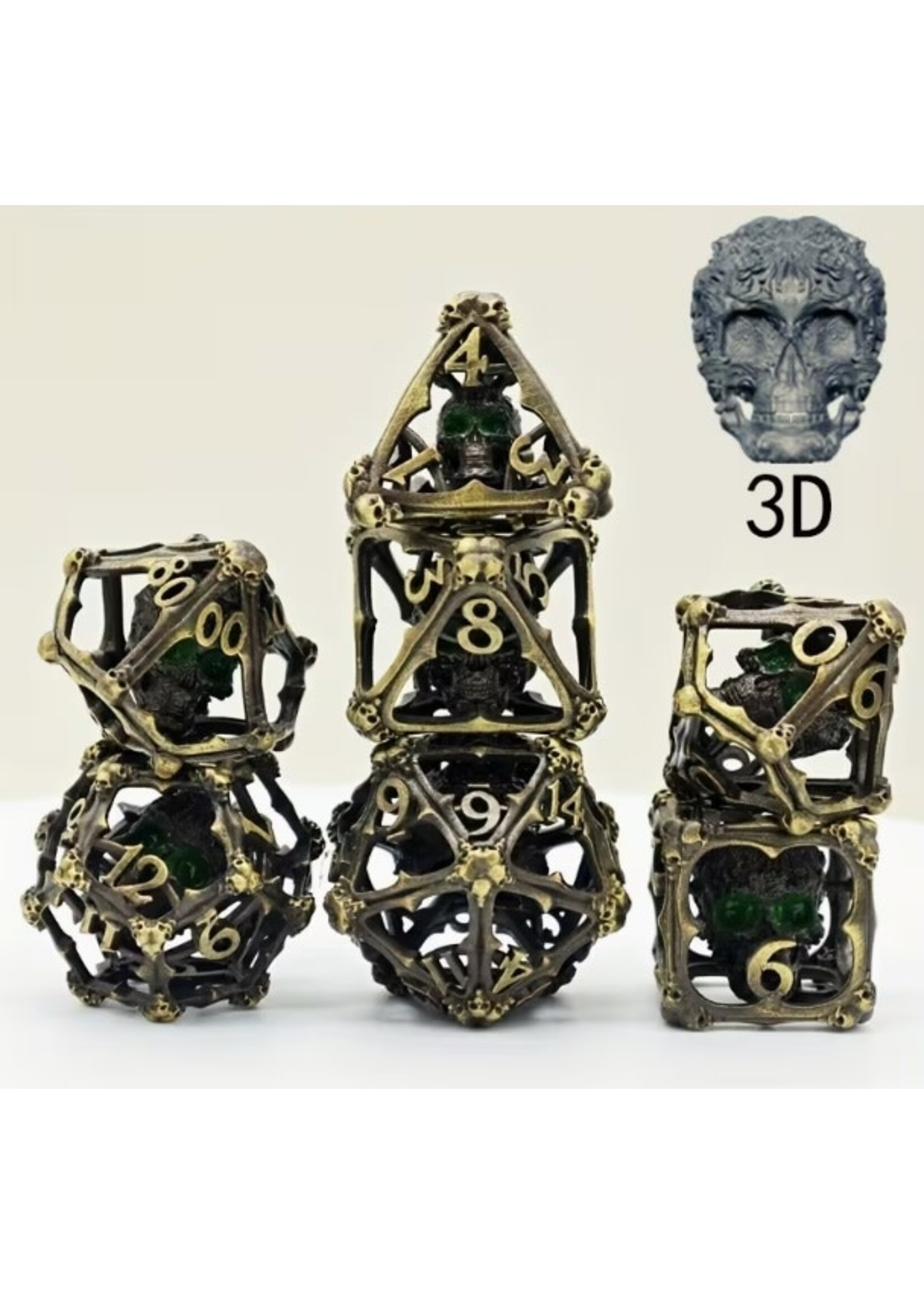 Dice RPG 7pc Hollow Metal Skull Antique Bronze