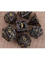 Dice RPG 7pc Hollow Metal Cthulhu Black Gold