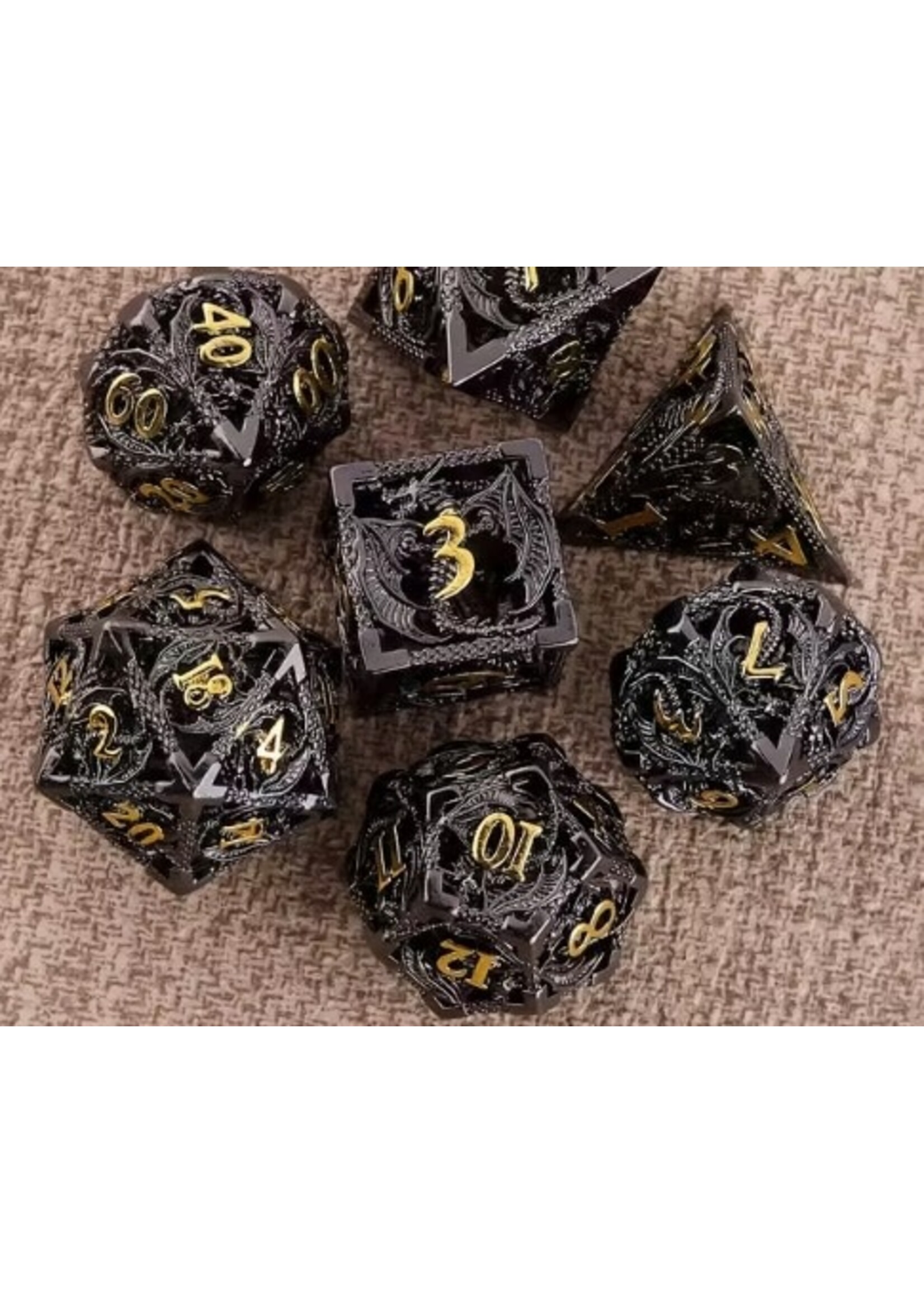 Dice RPG 7pc Hollow Metal Cthulhu Black Gold