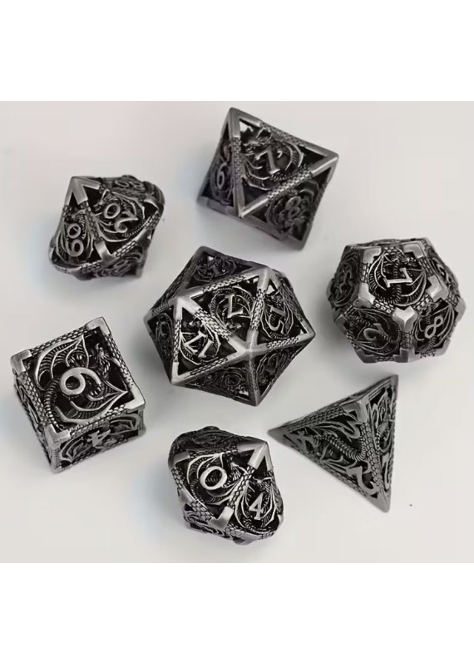 Dice RPG 7pc Hollow Metal Cthulhu Antique Silver