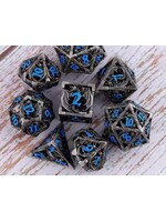 Dice RPG 7pc Hollow Metal Cthulhu Ancient Silver & Blue