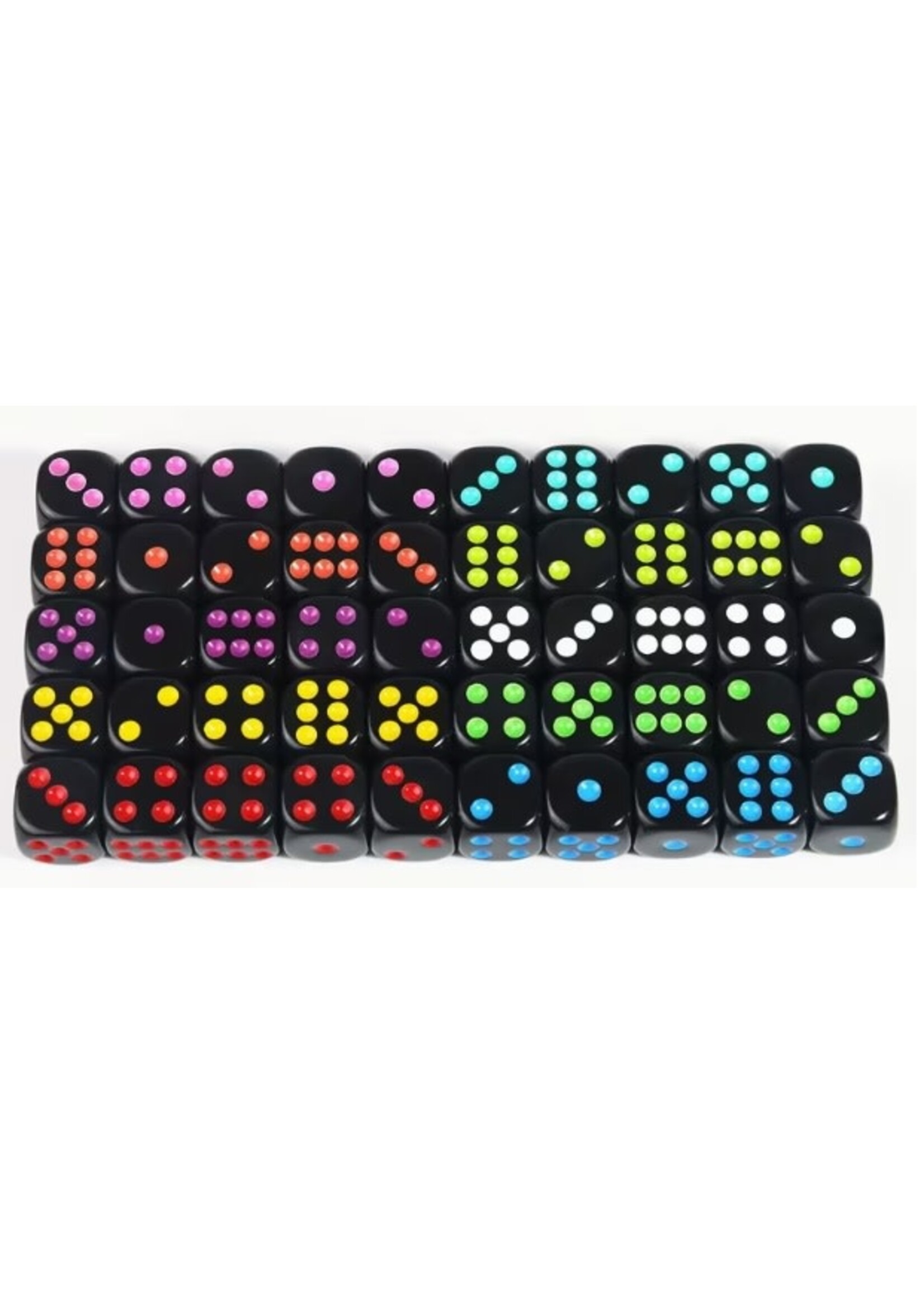 Dice 16mm 10pc Black with Assorted Colored Pips