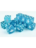 Dice 16mm 10pc Fleur de Lis Blue & White