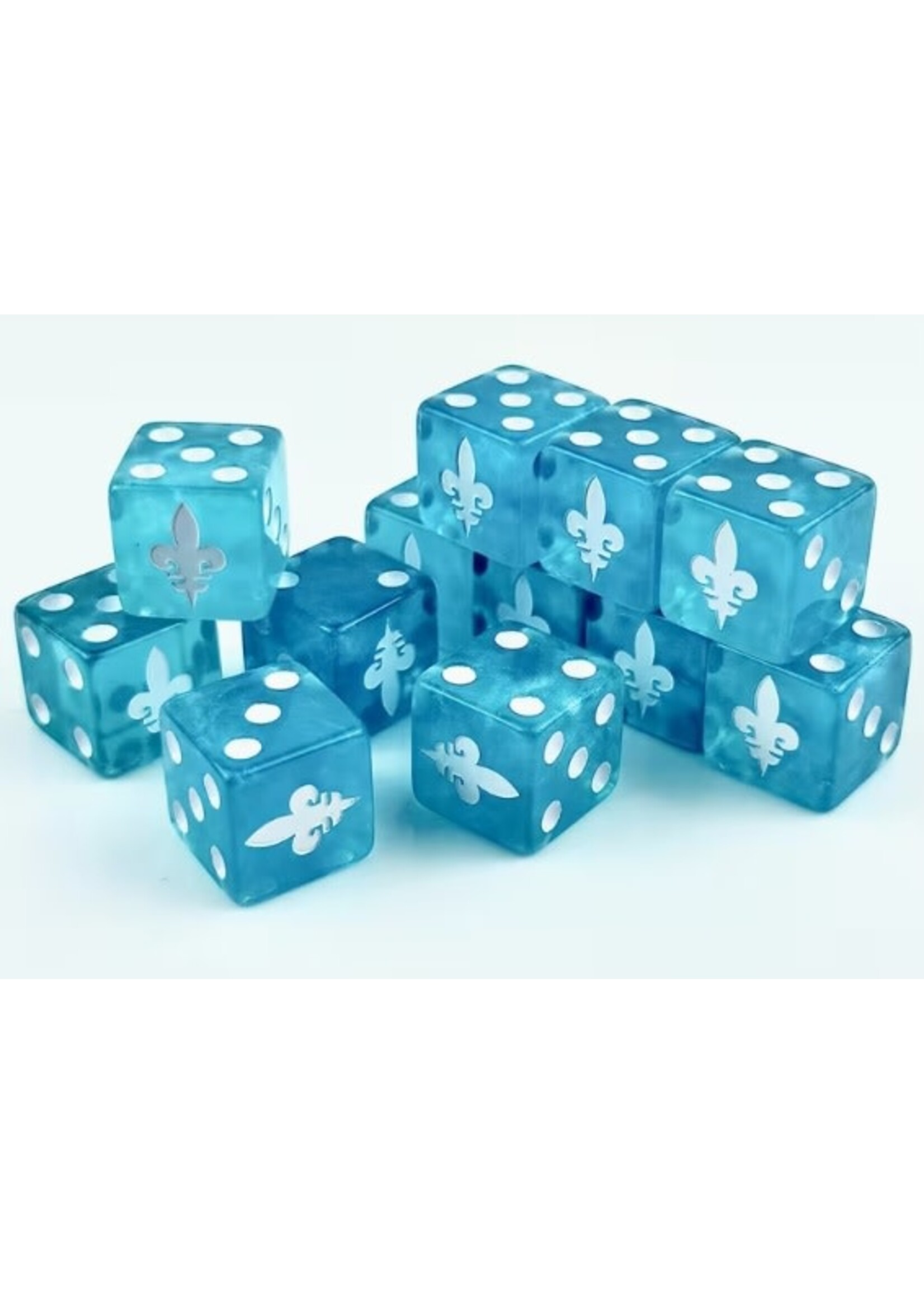 Dice 16mm 10pc Fleur de Lis Blue & White