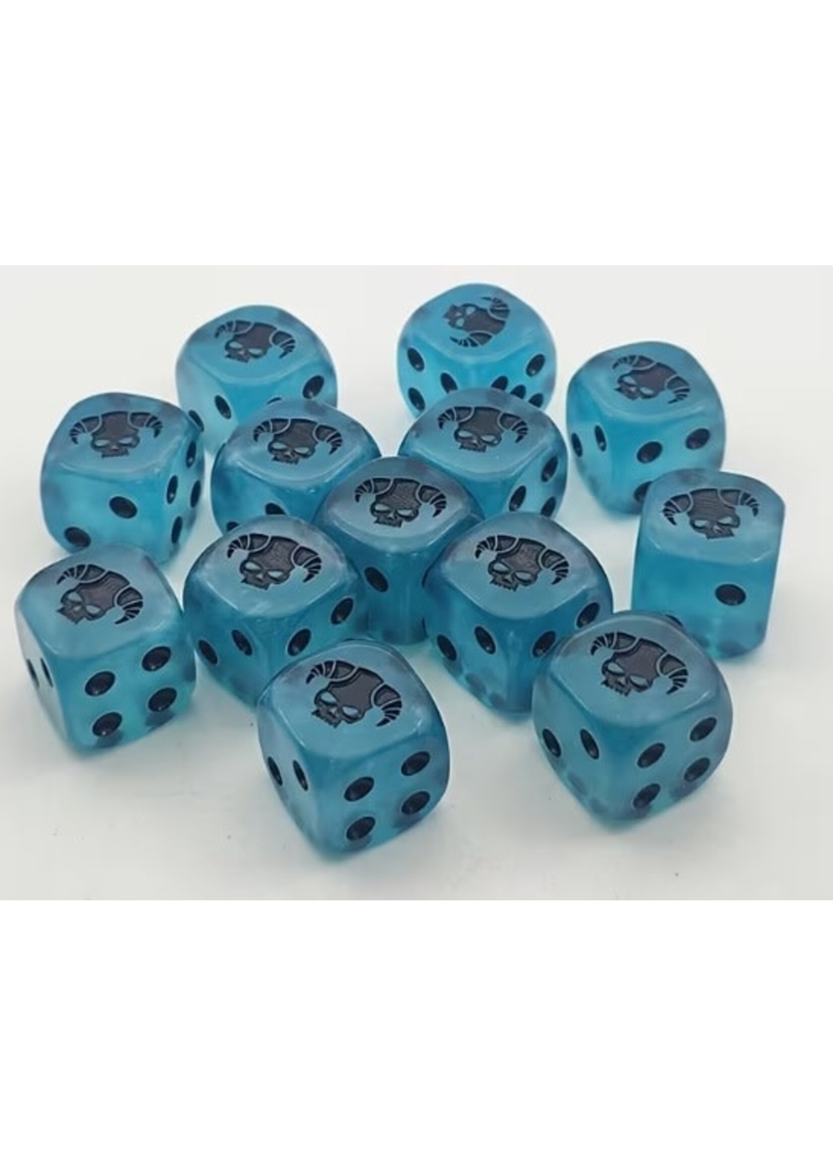Dice 16mm 12pc Demon Skull Blue & Black