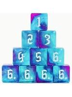 Dice 16mm 10pc Gliter Blue & Green with Numbers