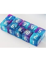 Dice 16mm 10pc Gliter Purple & Green with Numbers
