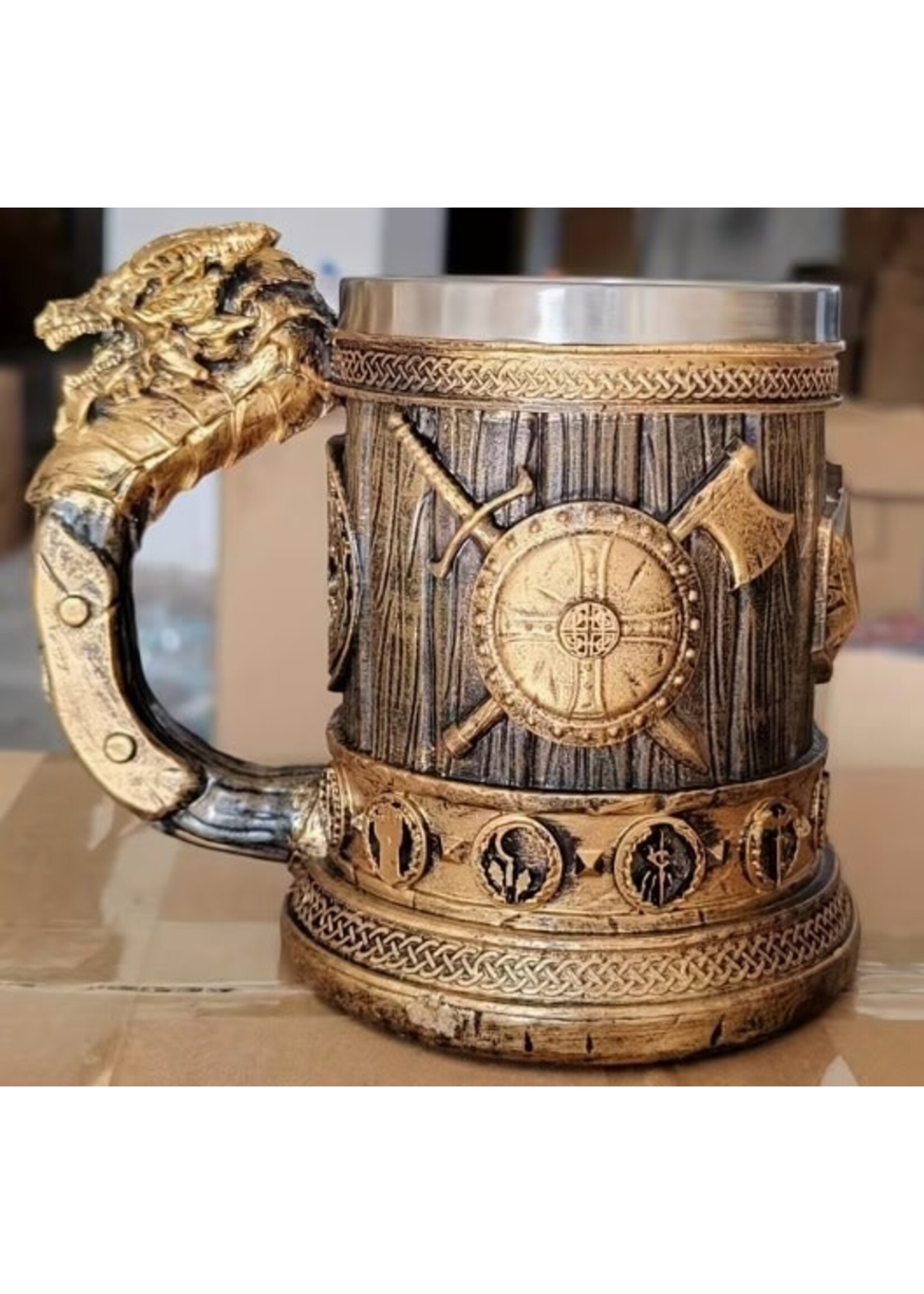 Mug Dragon Handle with Sword/Axe/Shield Emblem