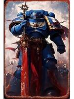 Metal Wall Sign 8x12 Inch Star Warrior with Sword